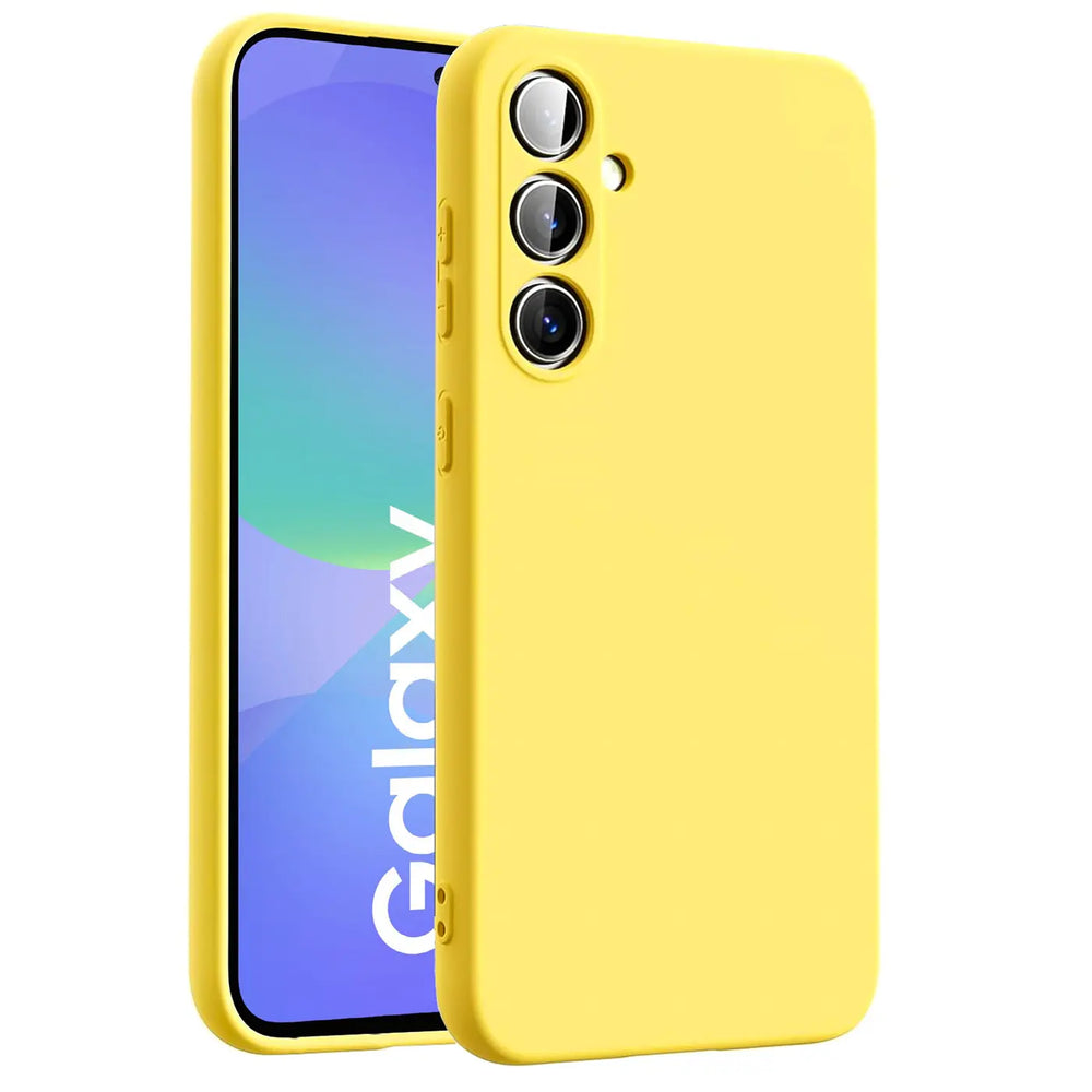 Gelbe Silikonhülle für Samsung Galaxy A36 5G, von schräg vorne