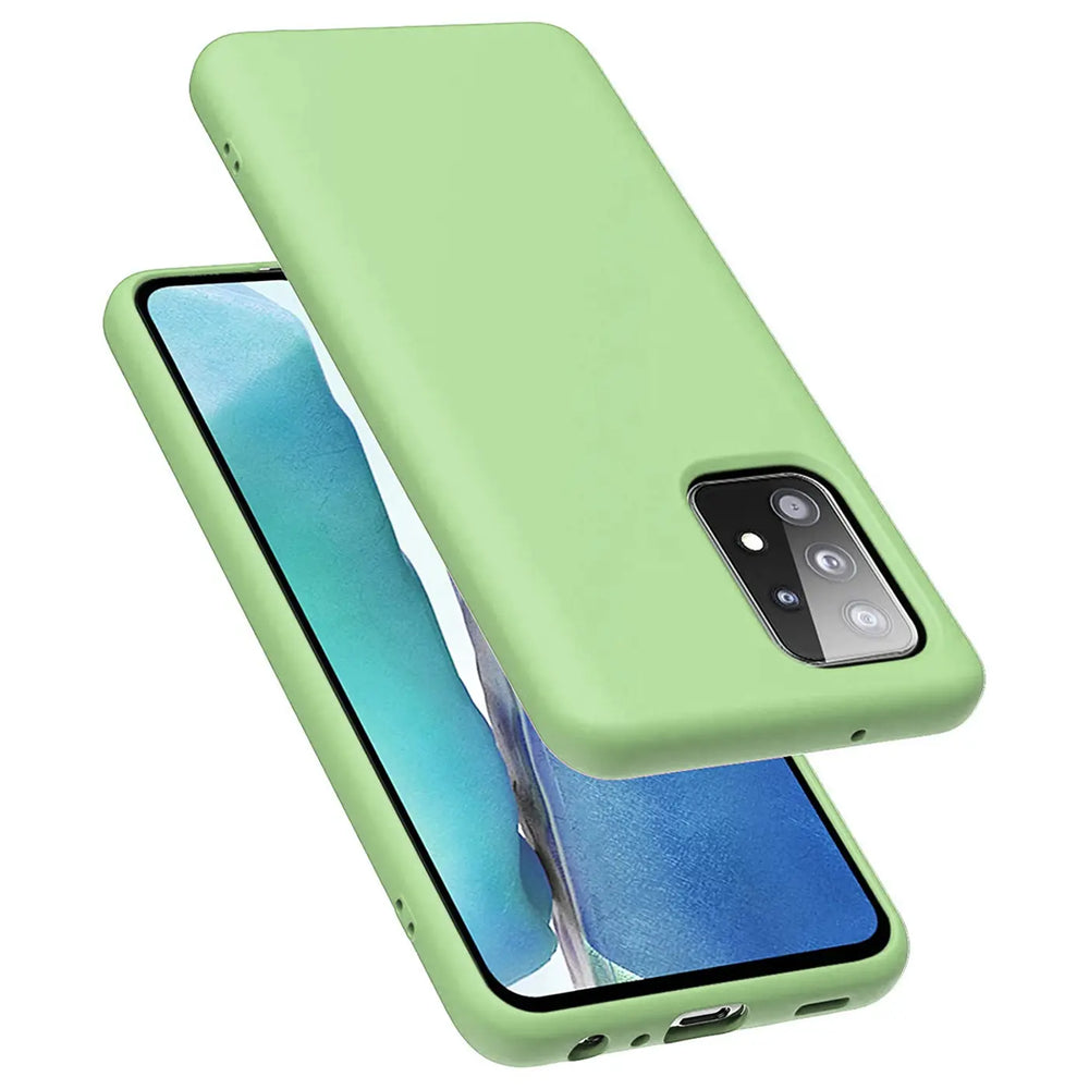 Grüne Silikonhülle für Samsung Galaxy A52/A52s 5G, von schräg oben.