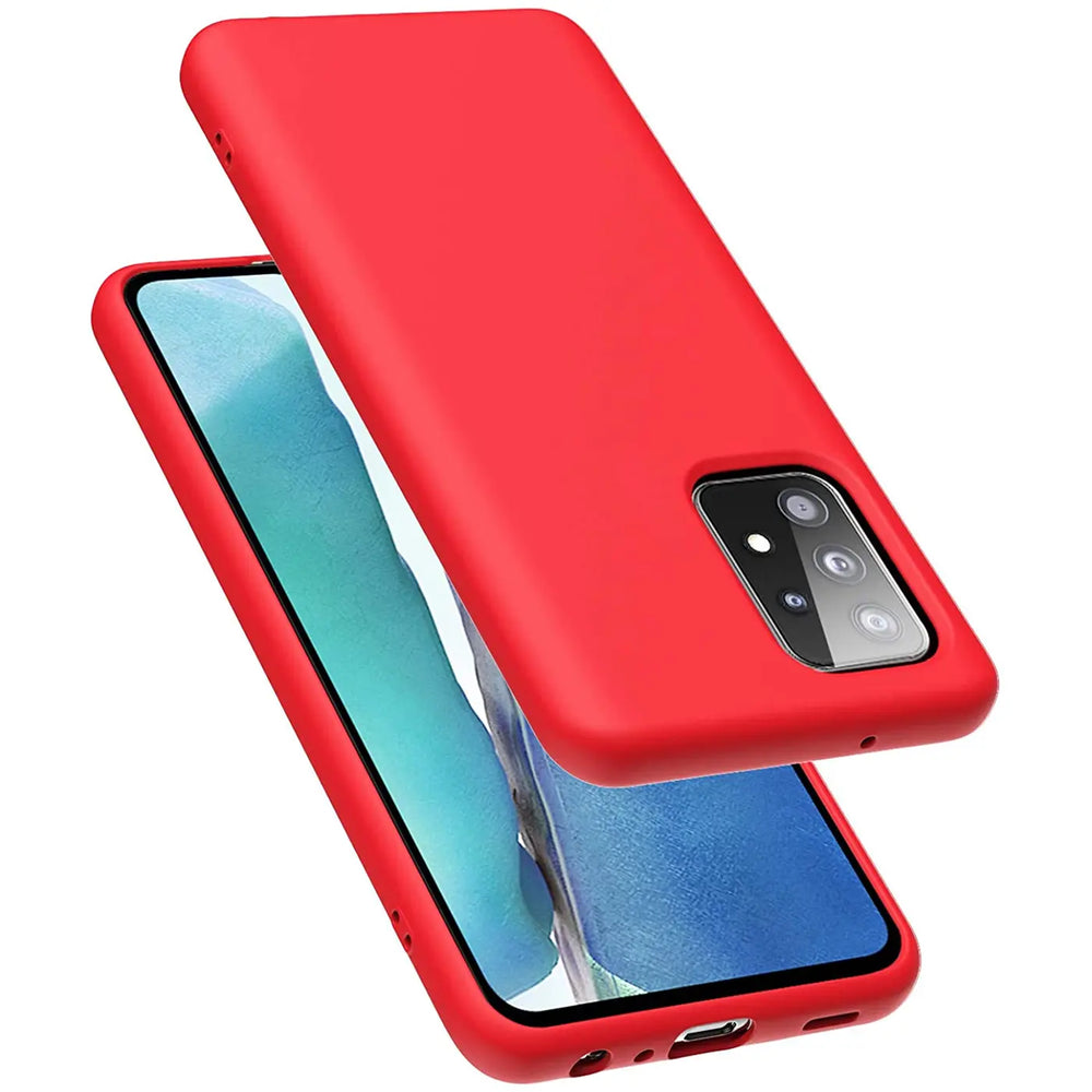 Rote Silikonhülle für Samsung Galaxy A52/A52 5G/A52S 5G, von schräg oben fotografiert.