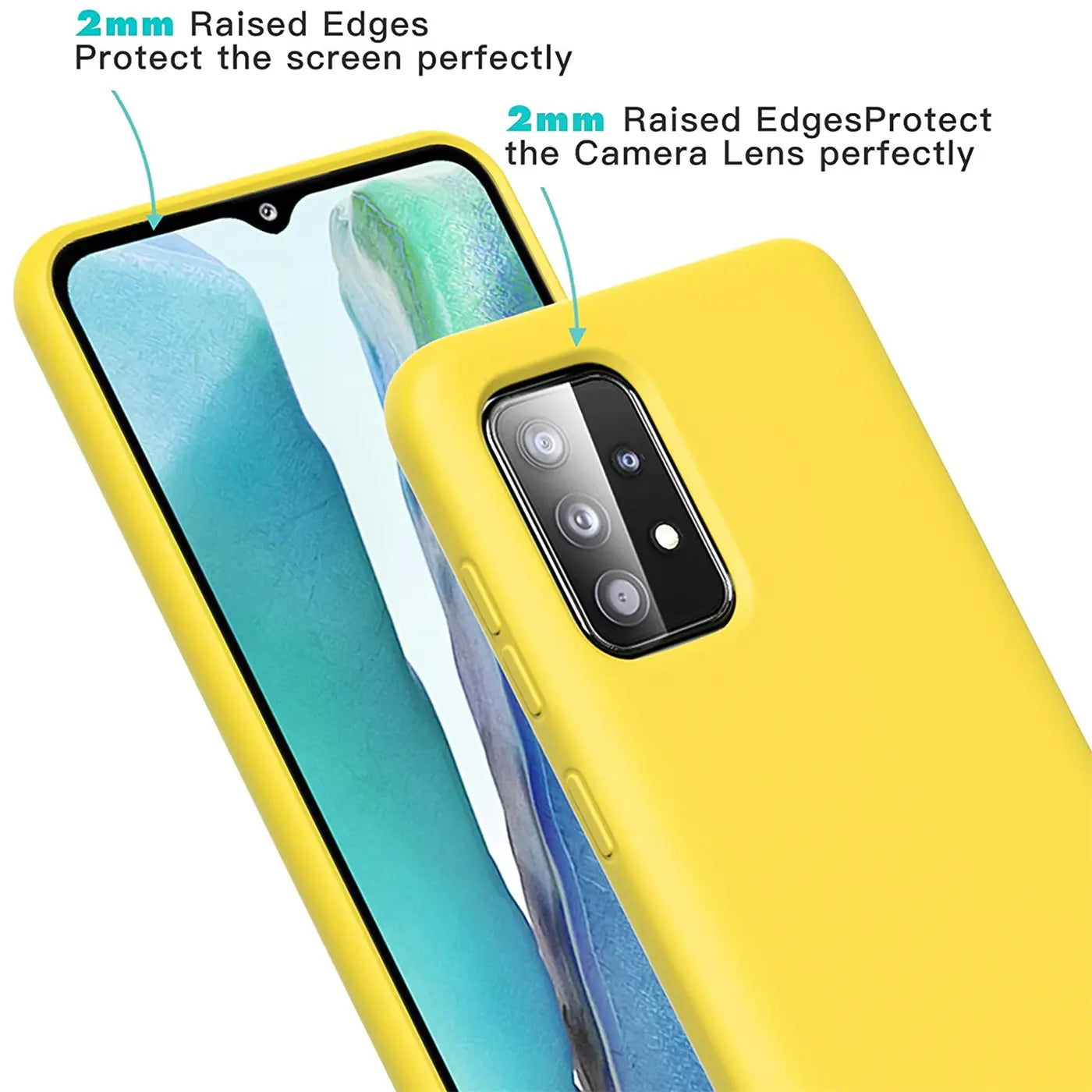 Gelbe Silikonhülle mit Mikrofaser-Innenfutter, zeigt Samsung Galaxy A53 5G von hinten.