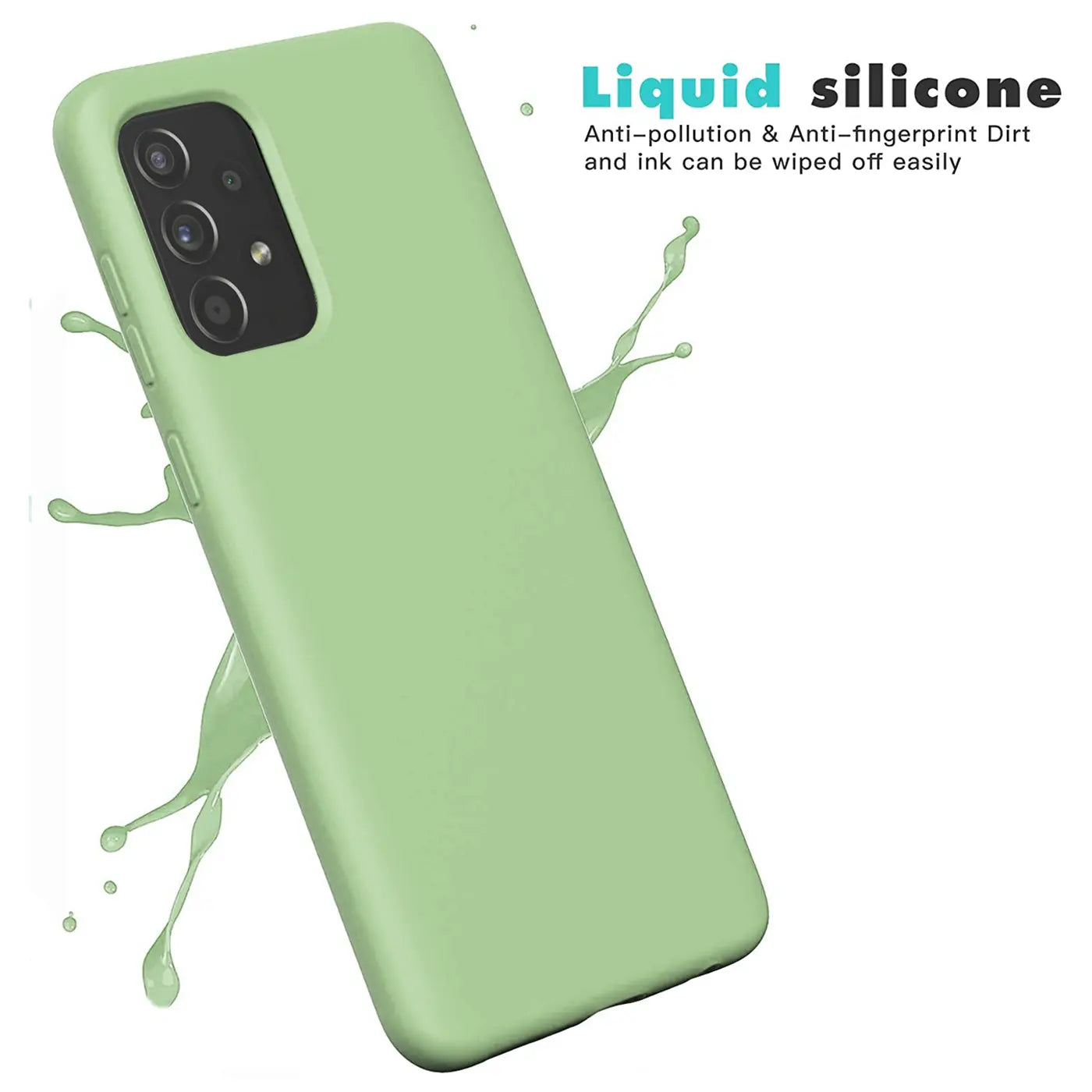 Helle grüne Silikonhülle für Samsung Galaxy A53 5G, von schräg oben fotografiert.