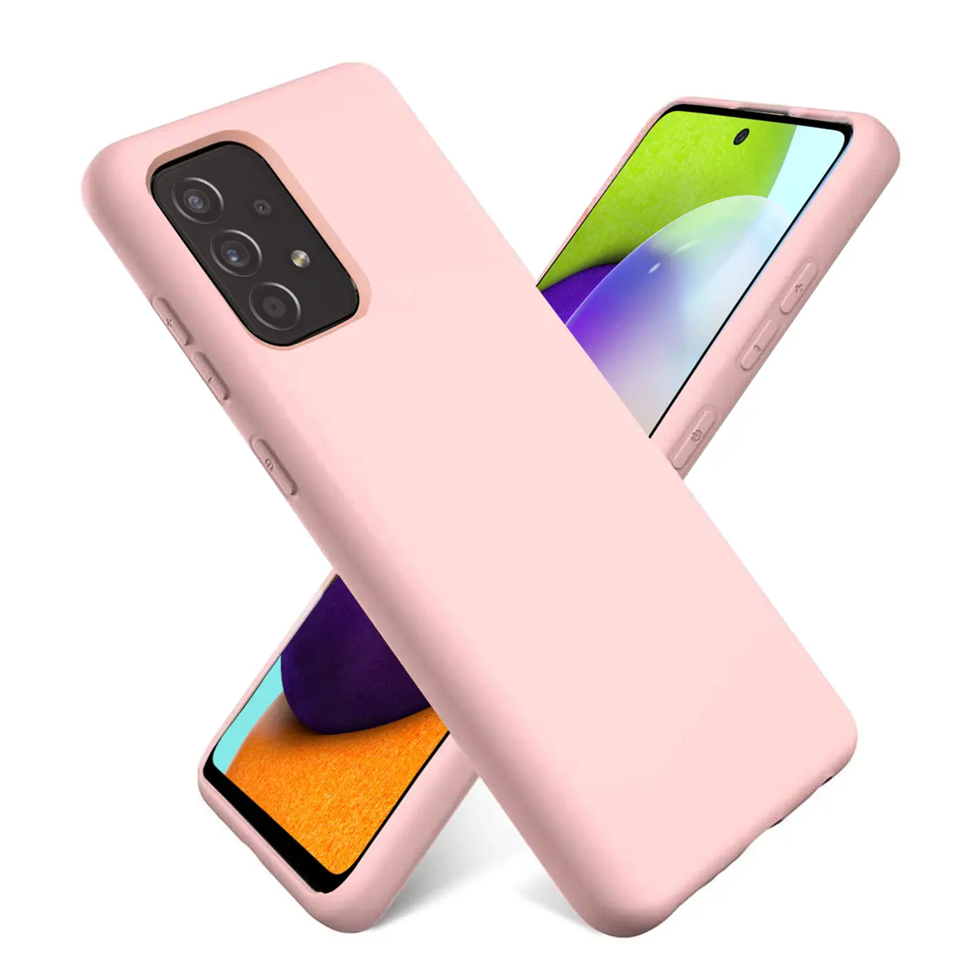 Rosa Silikonhülle für Samsung Galaxy A53 5G, von vorne schräg, mit Mikrofaser-Innenfutter.