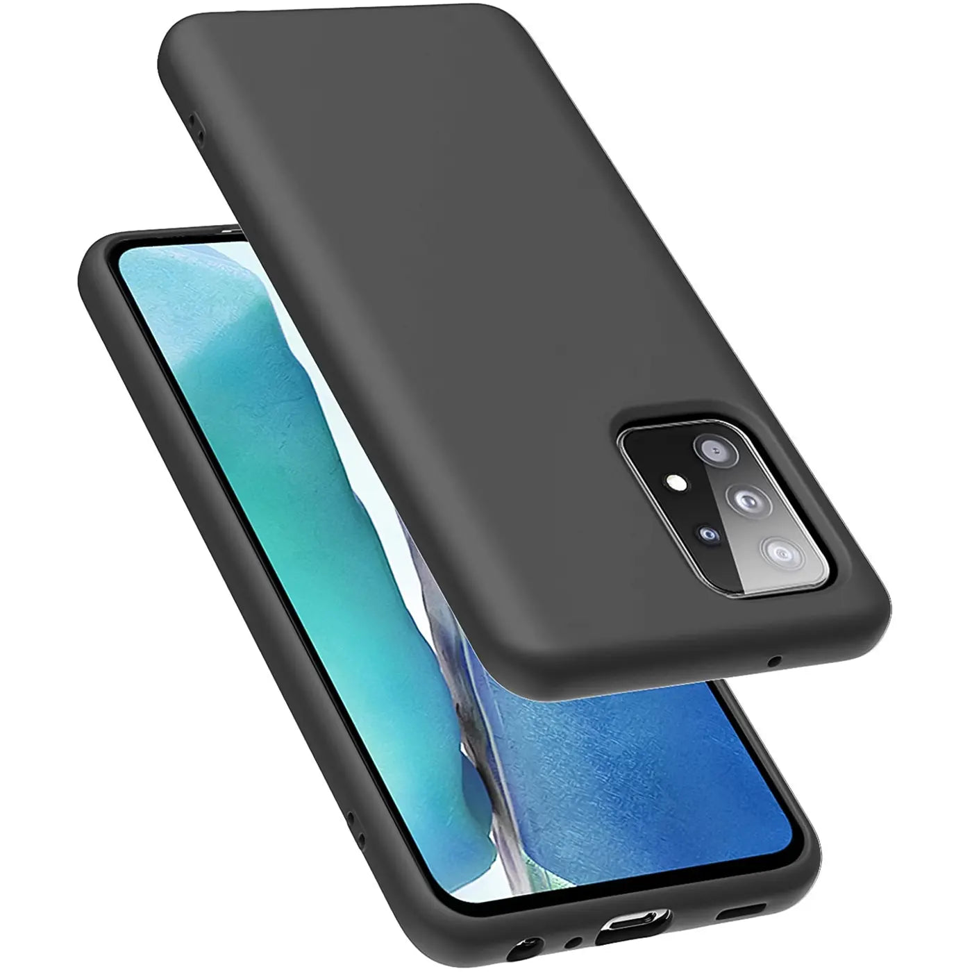 Dunkelgraue Silikonhülle auf Samsung Galaxy A53 5G, Seitenansicht.