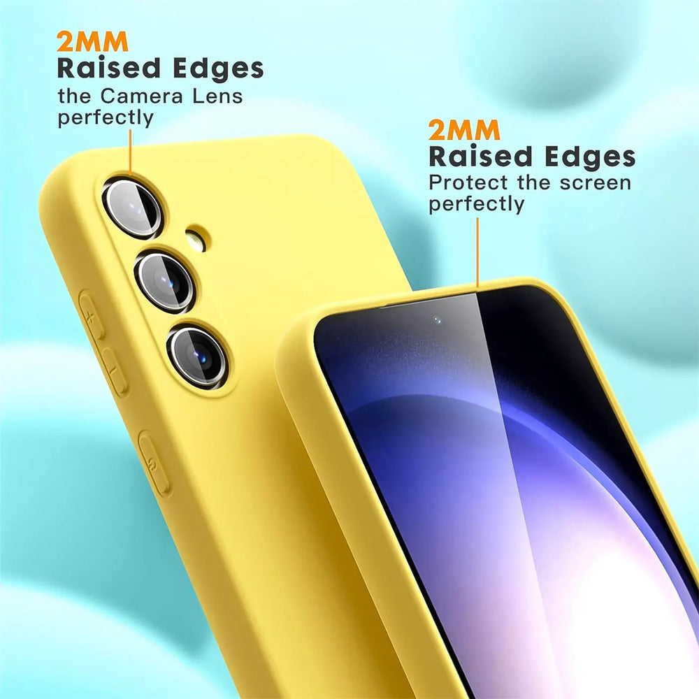 Gelbe Silikonhülle für Samsung Galaxy A54 5G, Nahaufnahme, Seitenansicht