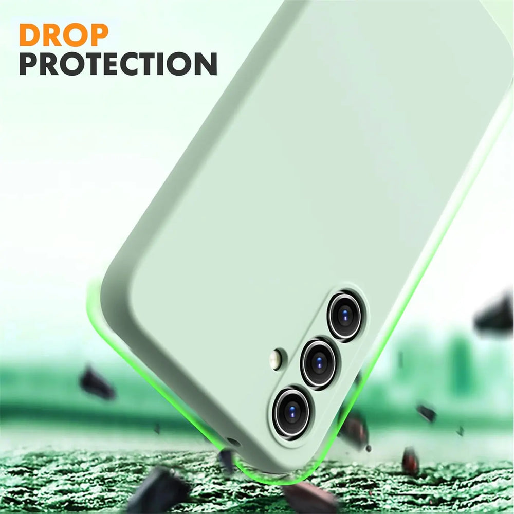 Hellgrüne Silikonhülle für Samsung Galaxy A54 5G, Rückansicht, Nahaufnahme
