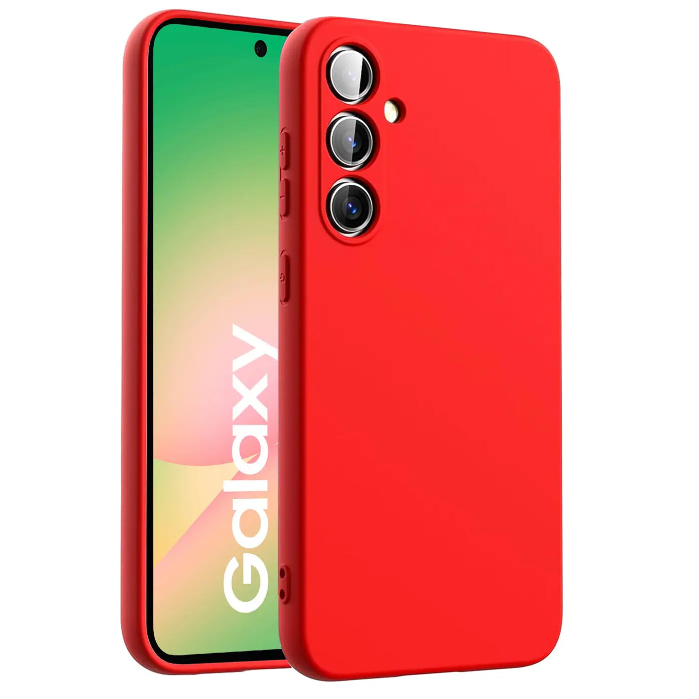 Rote Silikonhülle mit Mikrofaser-Innenfutter, seitliche Ansicht, zeigt Samsung Galaxy A56 5G.
