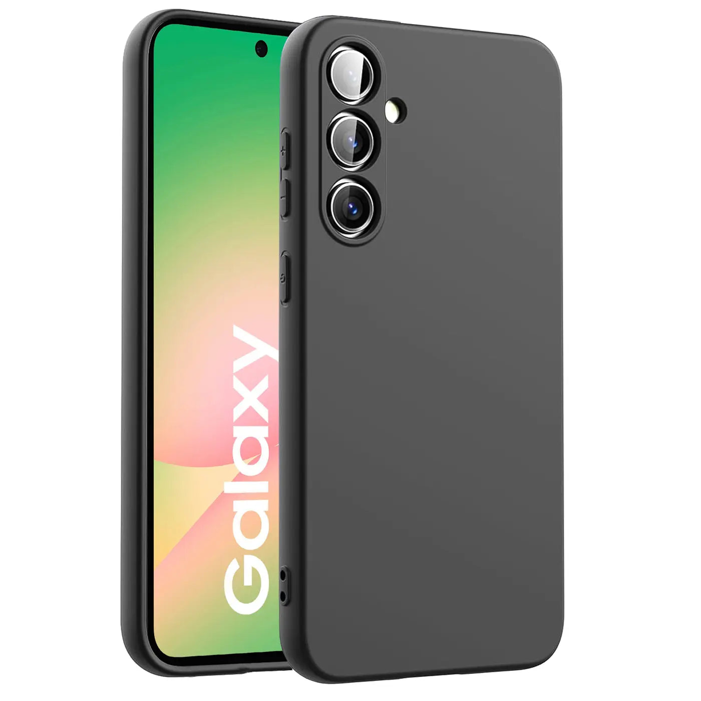 Schwarze Silikonhülle für Samsung Galaxy A56 5G, von schräg vorne