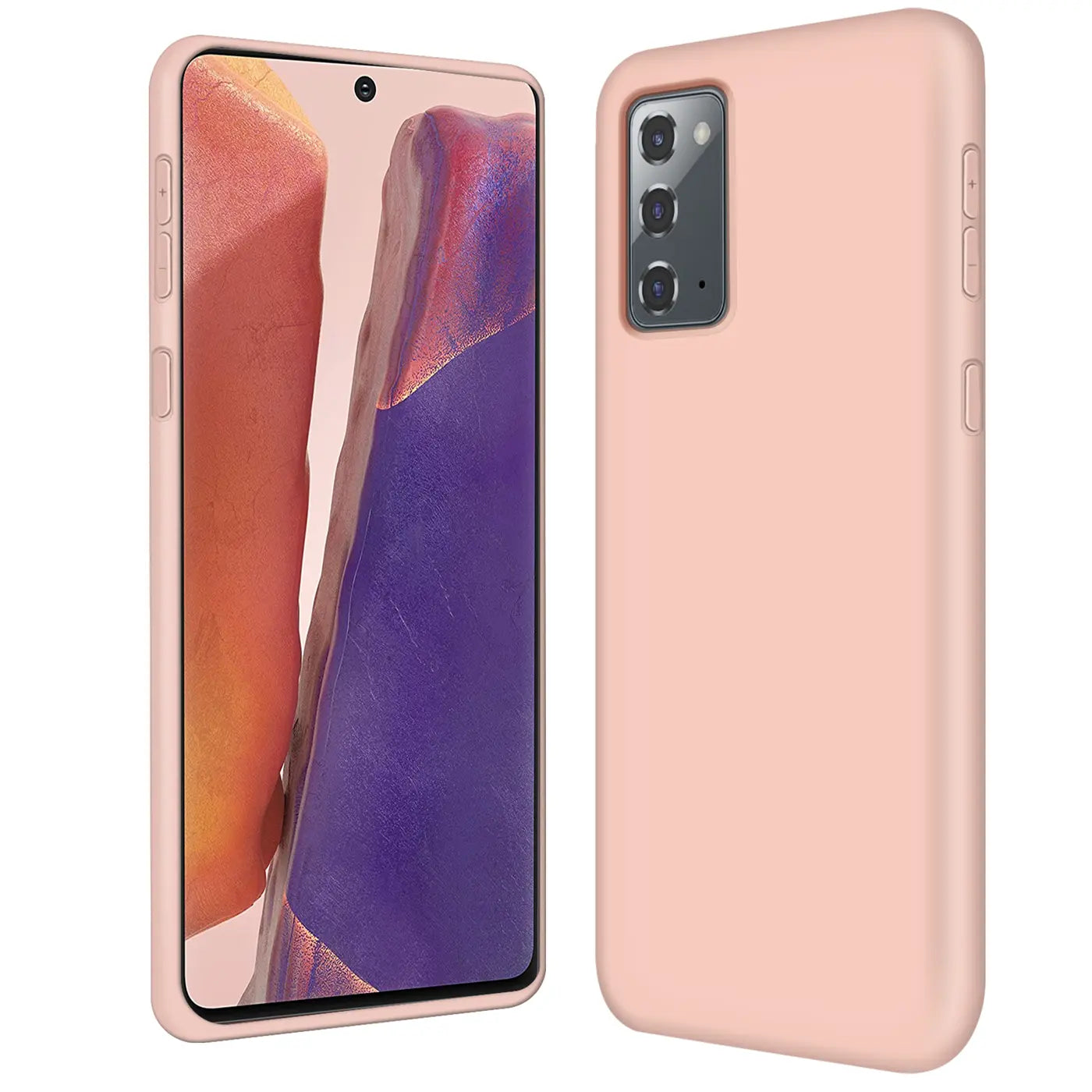 Rosa Silikonhülle für Samsung Galaxy Note 20, Vorder- und Rückansicht, Mikrofaser-Innenfutter.