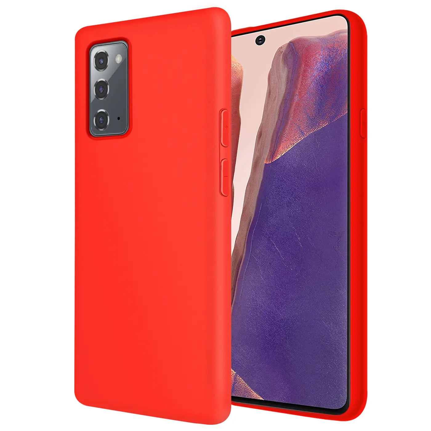 Rote Silikonhülle für Samsung Galaxy Note 20, Seitenansicht.