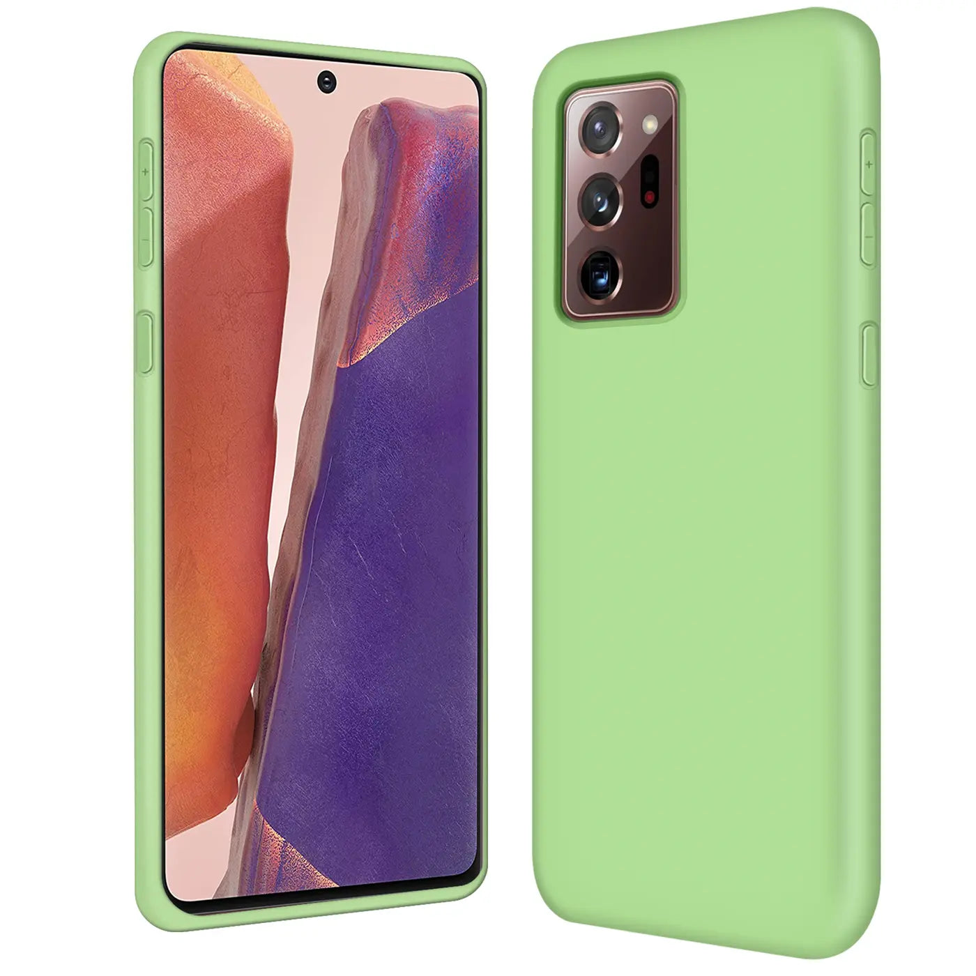 Grüne Silikonhülle für Samsung Galaxy Note 20 Ultra, Vorder- und Rückansicht