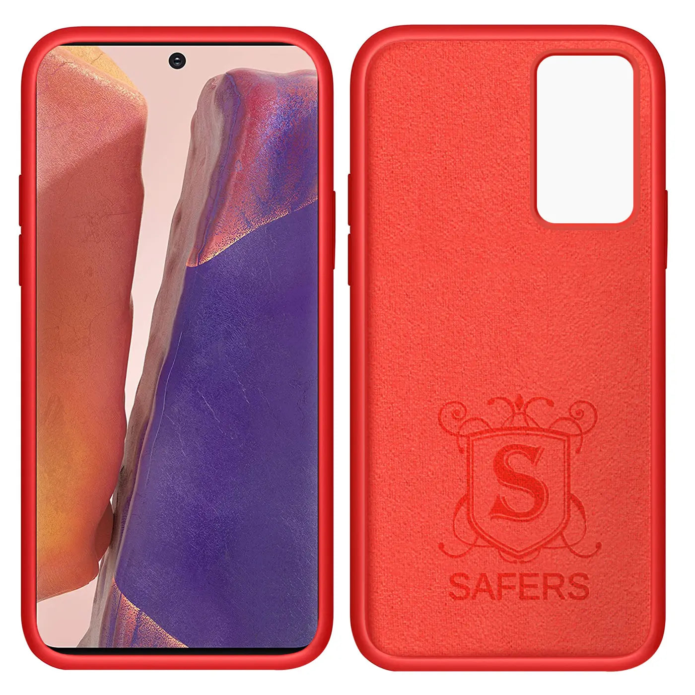 Rote Silikonhülle für Samsung Galaxy Note 20 Ultra, Vorder- und Rückansicht.