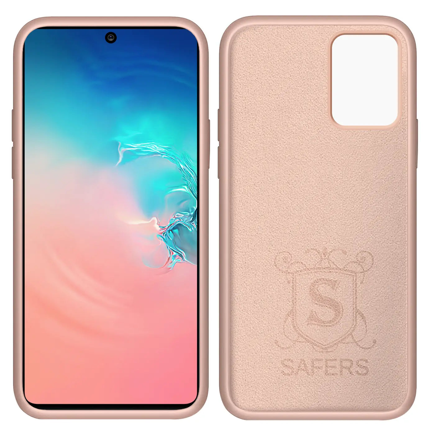 Rosa Silikonhülle für Samsung Galaxy S10 Lite, Vorder- und Rückansicht.