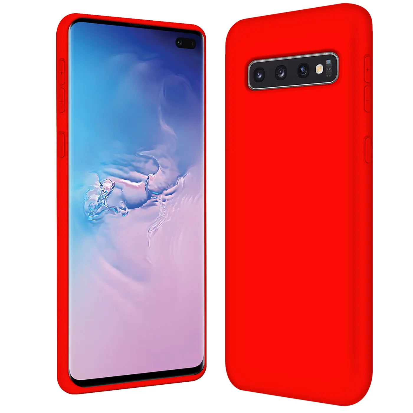 Rote Silikonhülle für Samsung Galaxy S10 Plus, Vorder- und Rückansicht