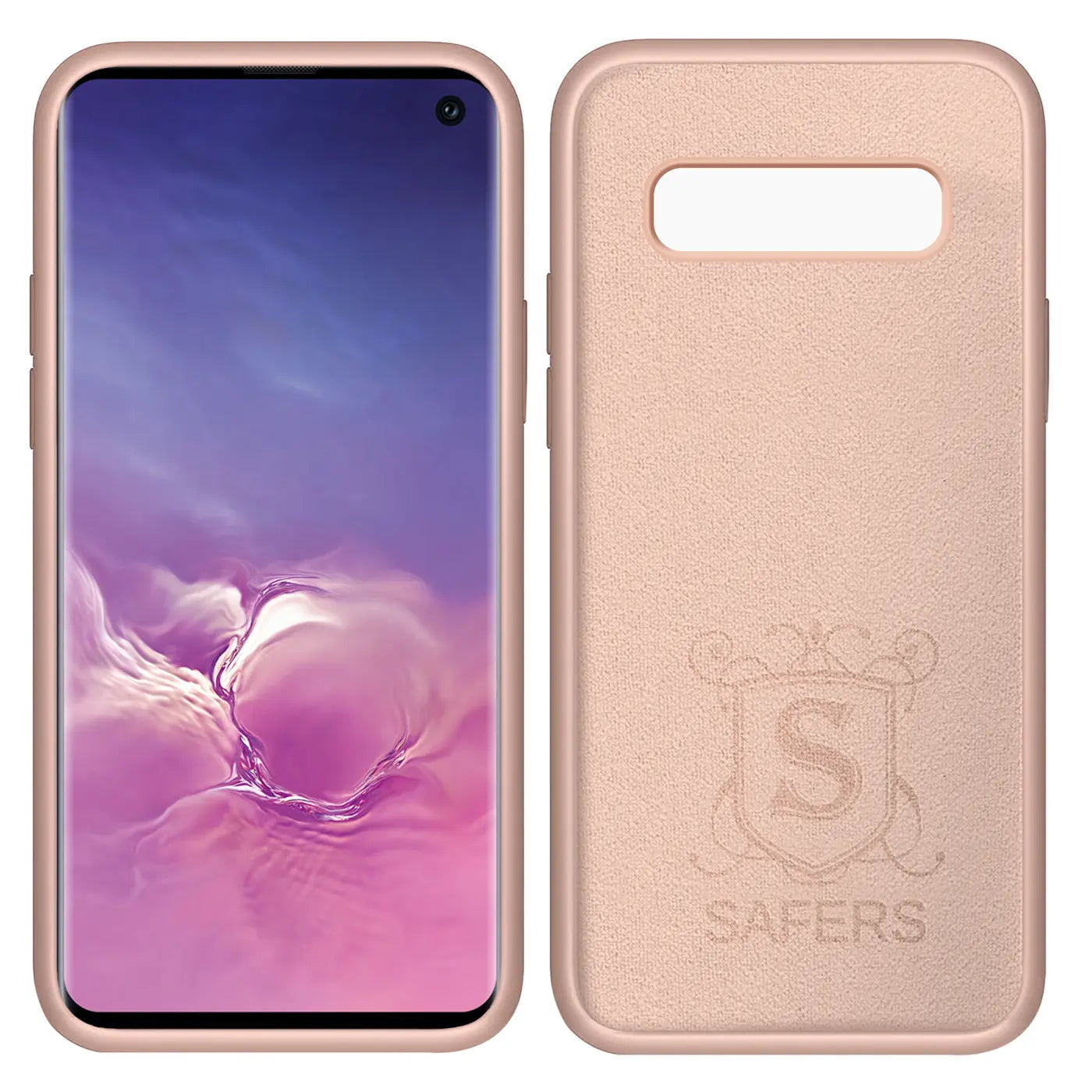 Rosa Silikonhülle für Samsung Galaxy S10, Vorder- und Rückansicht, Mikrofaser innen