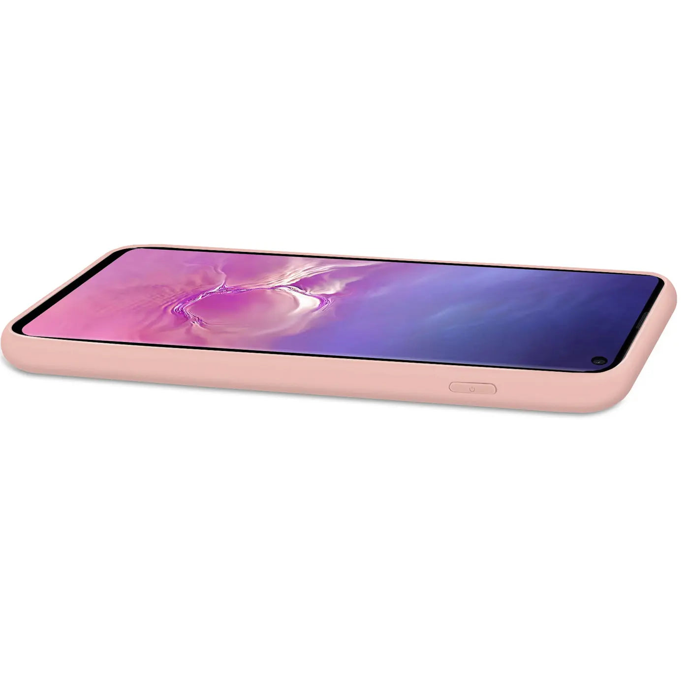 Rosa Silikonhülle mit Mikrofaser-Innenfutter für Samsung Galaxy S10, Seitenansicht.
