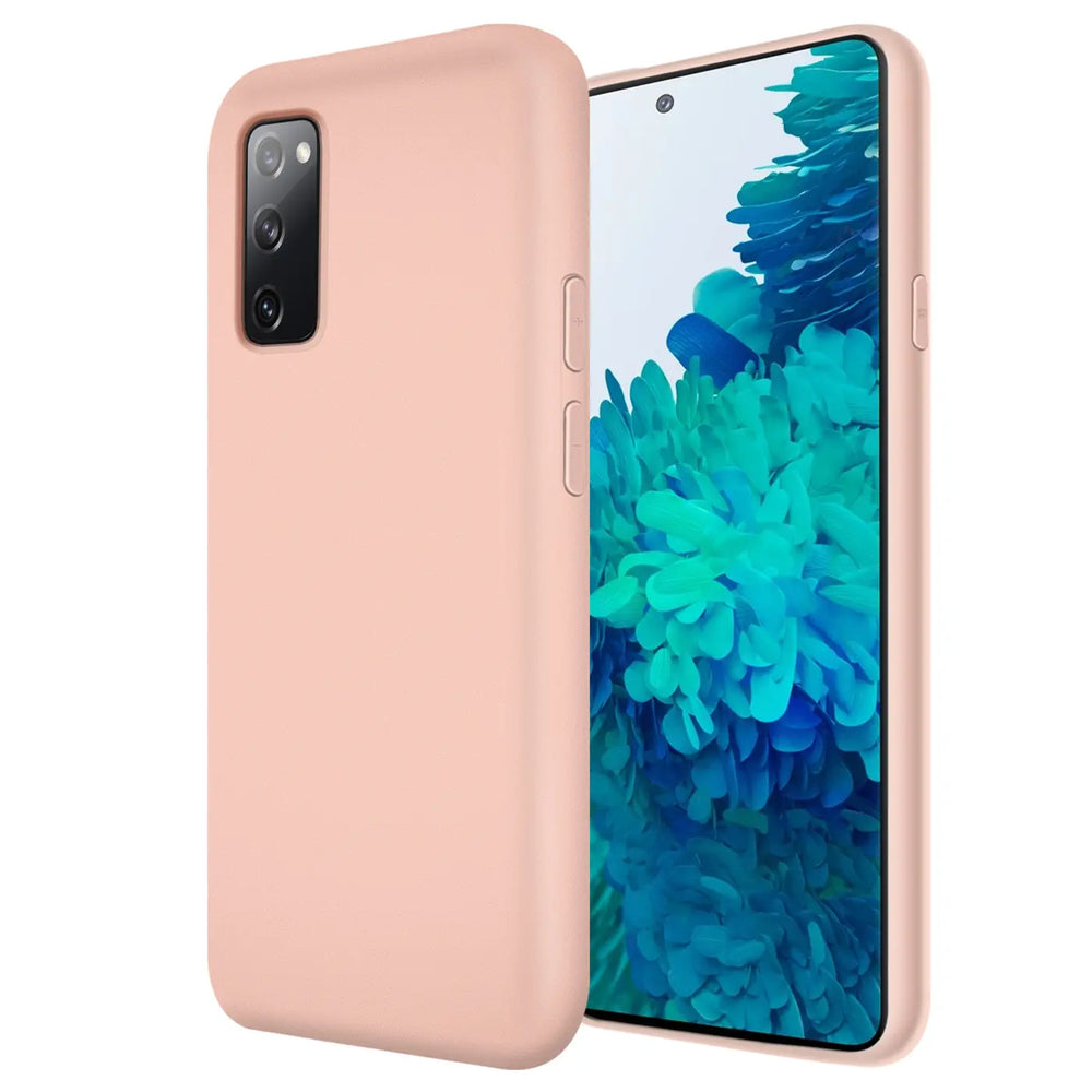 Rosa Silikonhülle für Samsung Galaxy S20 FE, von vorne/seitlich betrachtet
