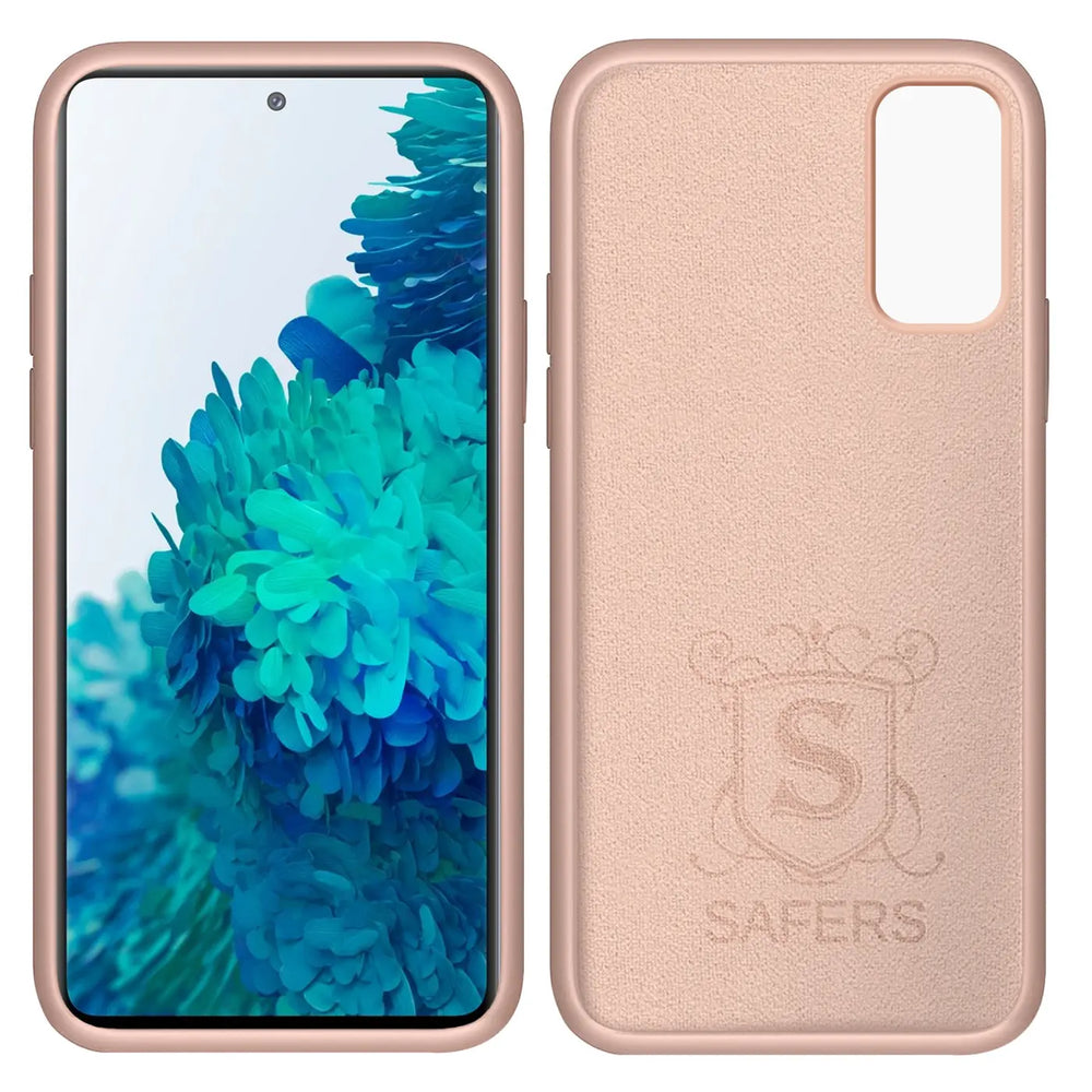 Rosa Silikonhülle für Samsung Galaxy S20 FE, Vorder- und Rückansicht, Mikrofaser-Innenfutter.