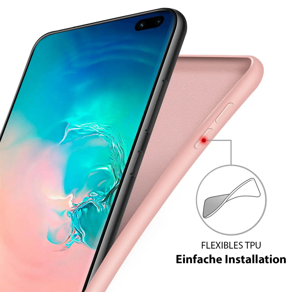 Rosa Silikonhülle für Samsung Galaxy S20 FE, von schräg oben, mit Ausschnitt für Kamera.