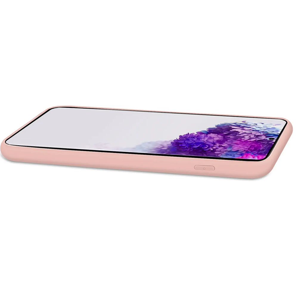 Rosa Silikonhülle für Samsung Galaxy S20 FE, Seitenansicht.