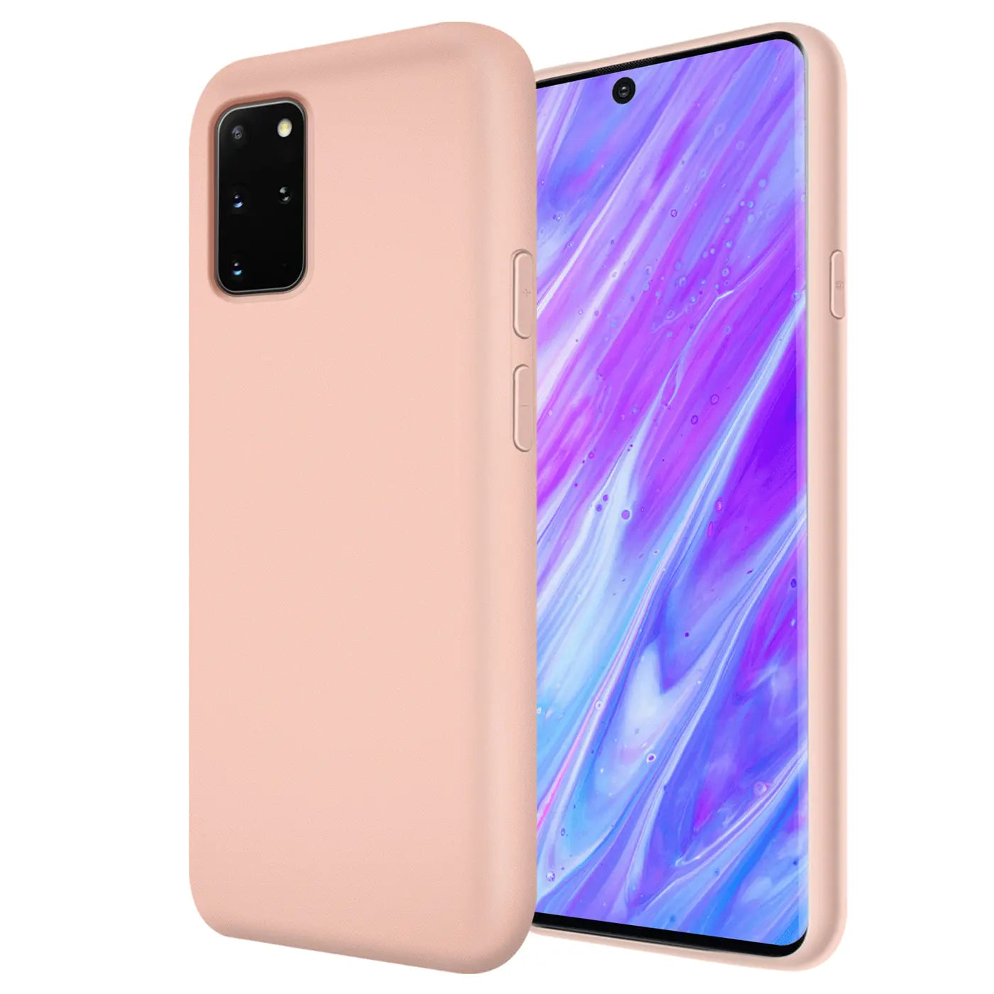 Rosa Silikonhülle mit Mikrofaser-Innenfutter für Samsung Galaxy S20 Plus, Seitenansicht.