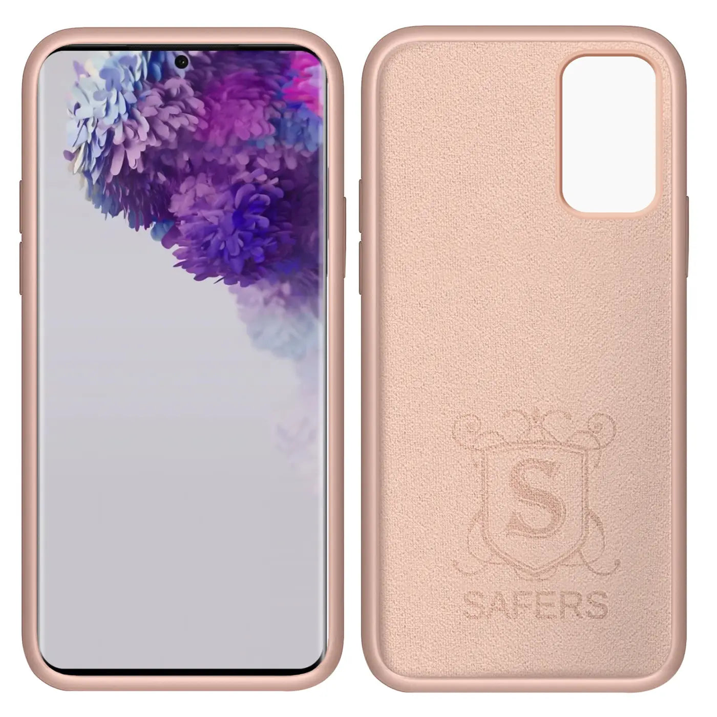 Rosa Silikonhülle mit Mikrofaser-Innenfutter für Samsung Galaxy S20 Plus, Vorder- und Rückansicht
