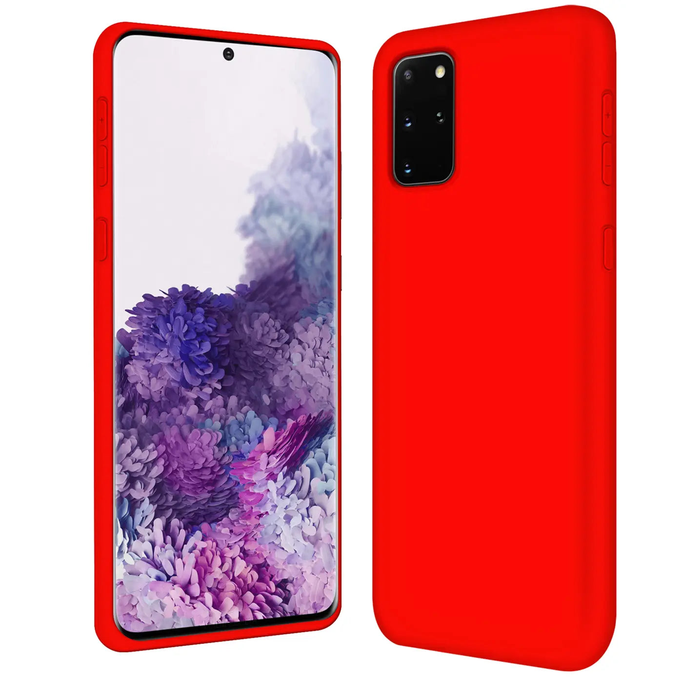 Rote Silikonhülle mit Mikrofaser-Innenfutter für Samsung Galaxy S20 Plus, Vorder- und Rückansicht