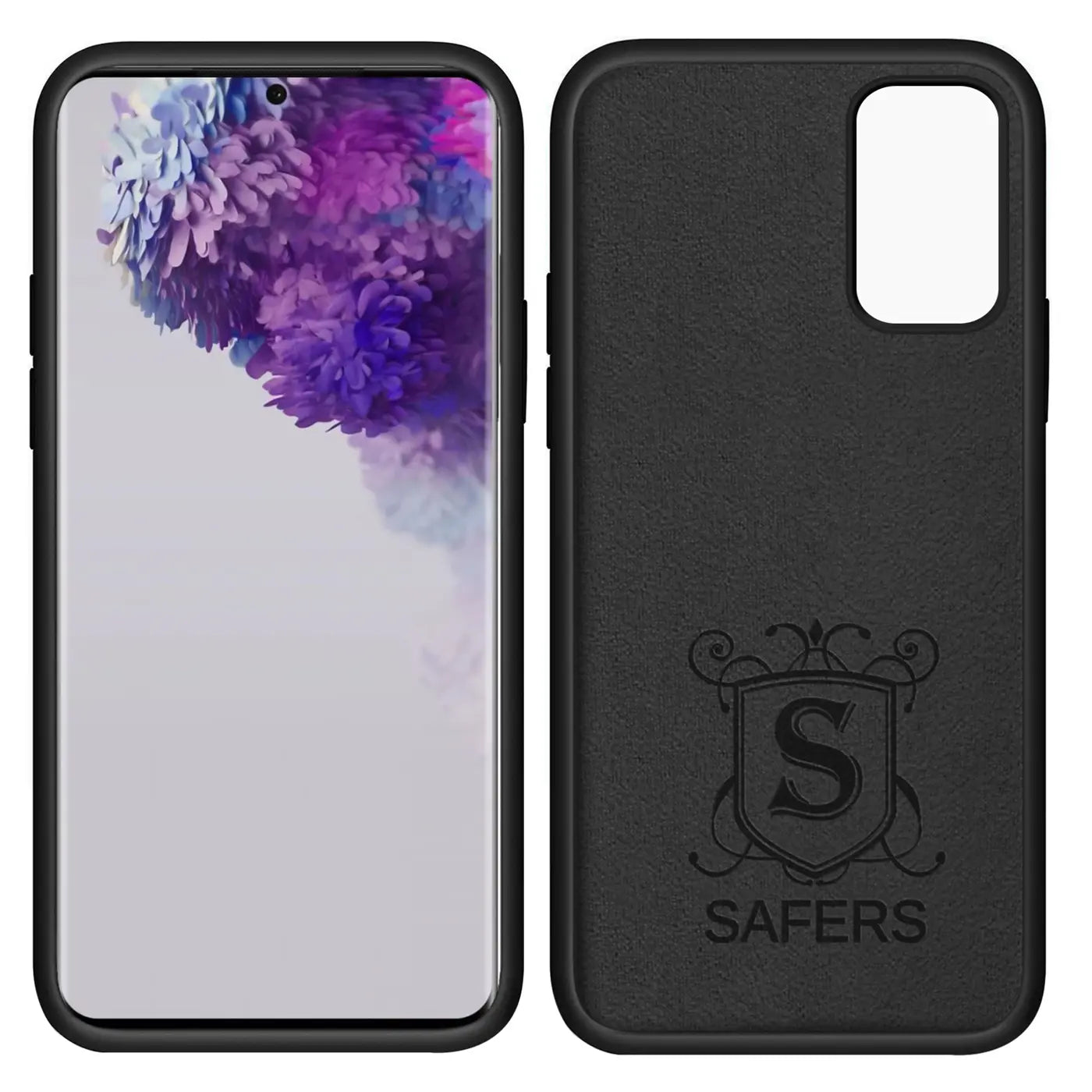 Samsung S20 Plus mit schwarzer Silikonhülle, Vorder- und Rückseite, Mikrofaser innen