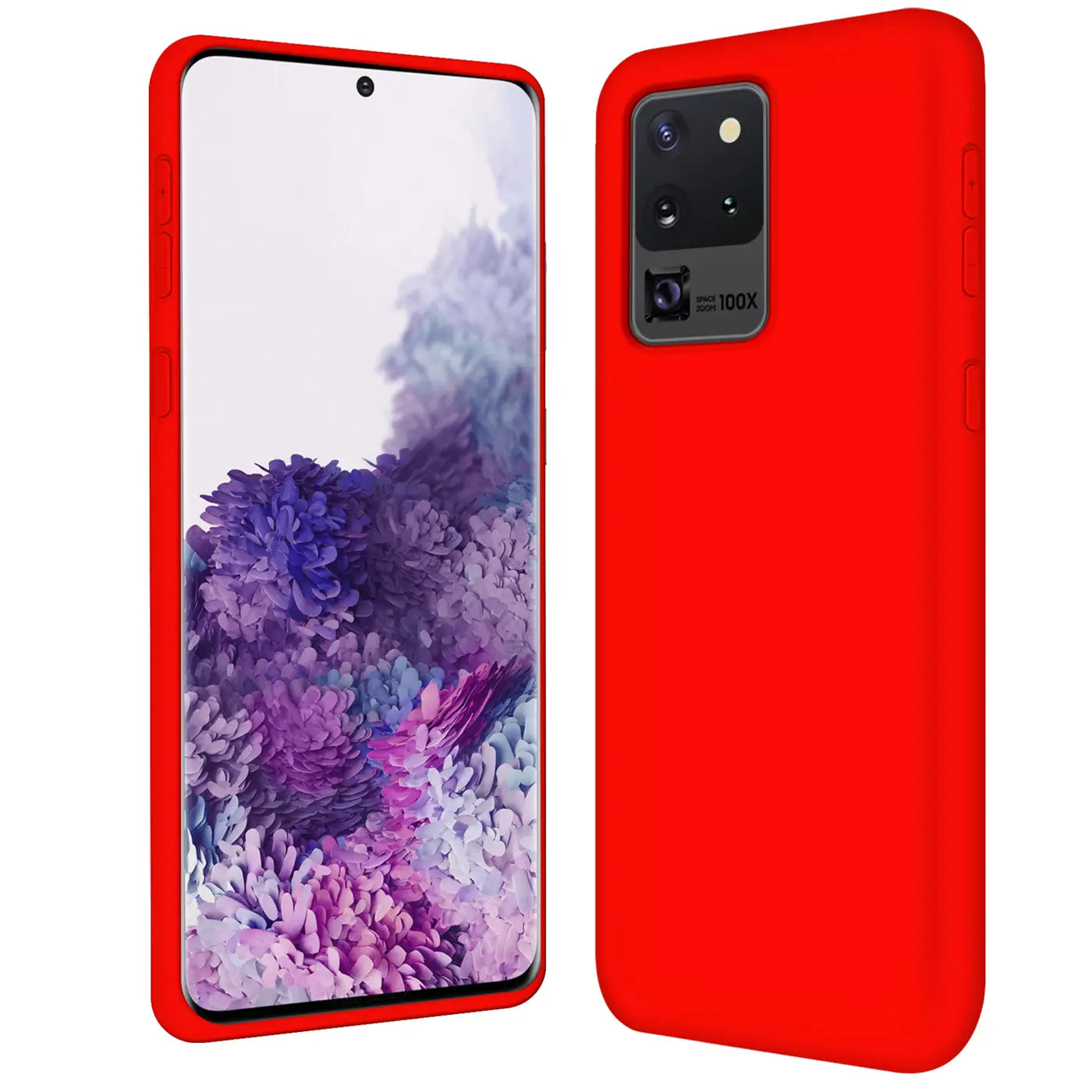 Rote Silikonhülle für Samsung Galaxy S20 Ultra, Vorder- und Rückansicht