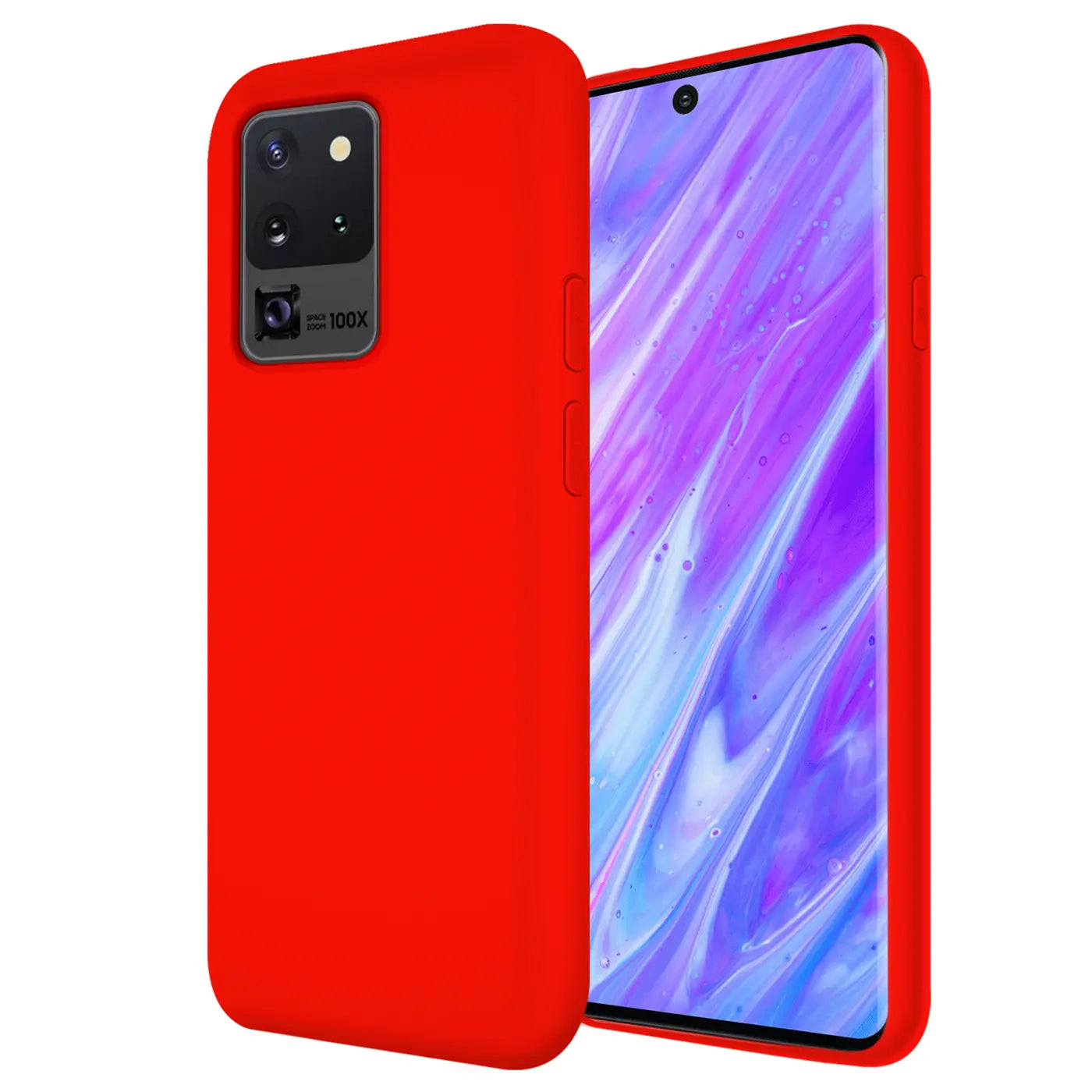 Rote Silikonhülle für Samsung Galaxy S20 Ultra, Rückseite und Seite, Nahaufnahme