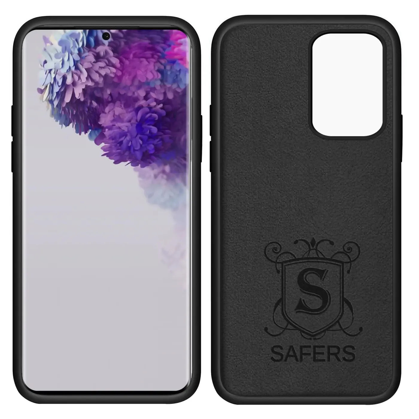 Samsung Galaxy S20 Ultra mit schwarzer Silikonhülle, Vorder- und Rückansicht, Mikrofaser-Innenfutter