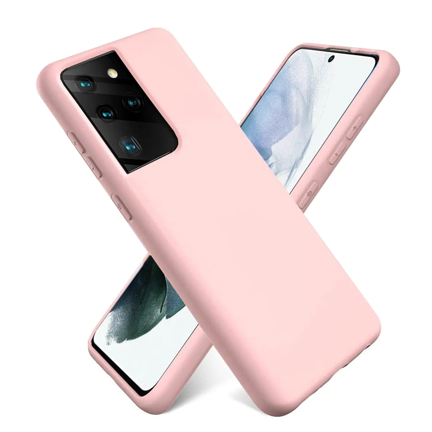 Rosa Silikonhülle für Samsung Galaxy S21 Ultra, von vorne links, mit Mikrofaser-Innenfutter.