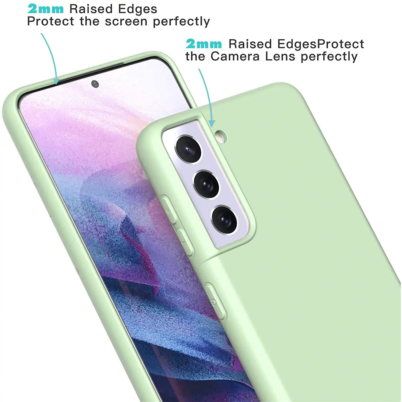 Helle grüne Silikonhülle auf Samsung Galaxy S22 Plus, Seitenansicht.