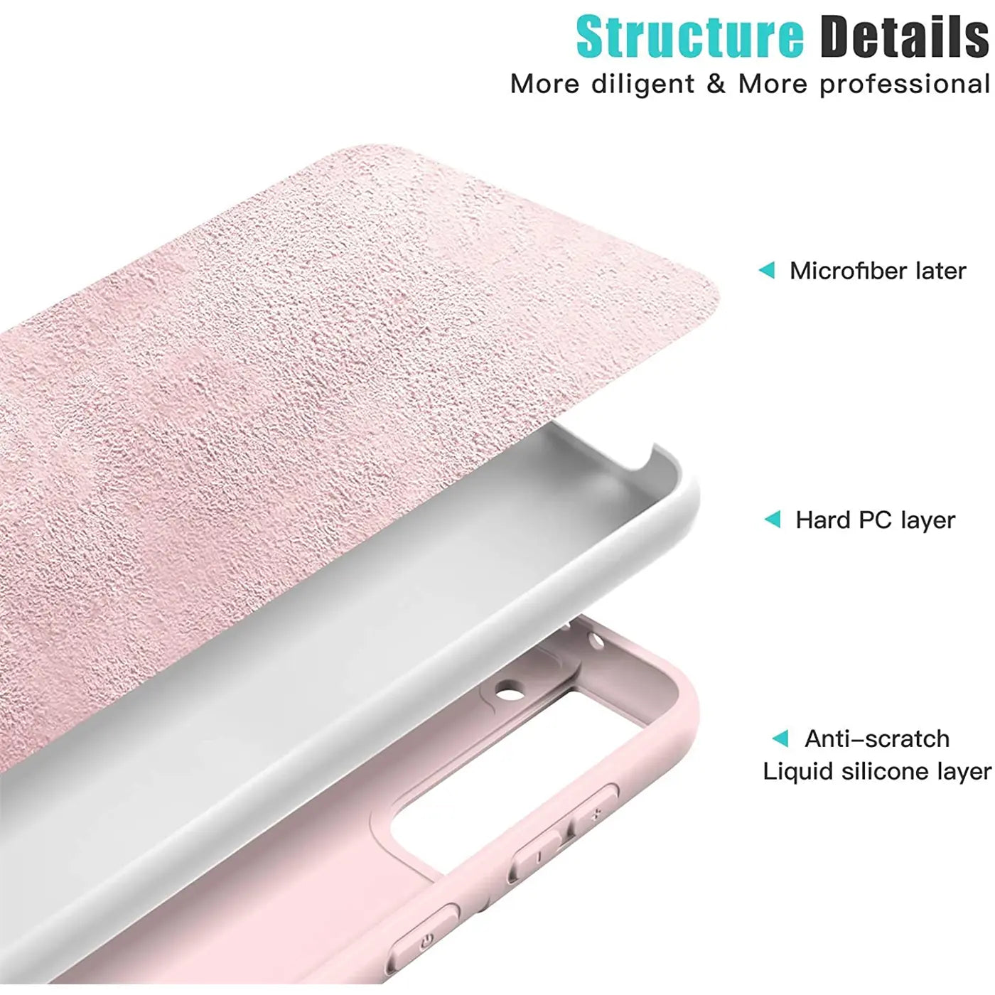 Rosa Silikonhülle mit Mikrofaserfutter, Schichtaufbau, für Samsung S22 Ultra.
