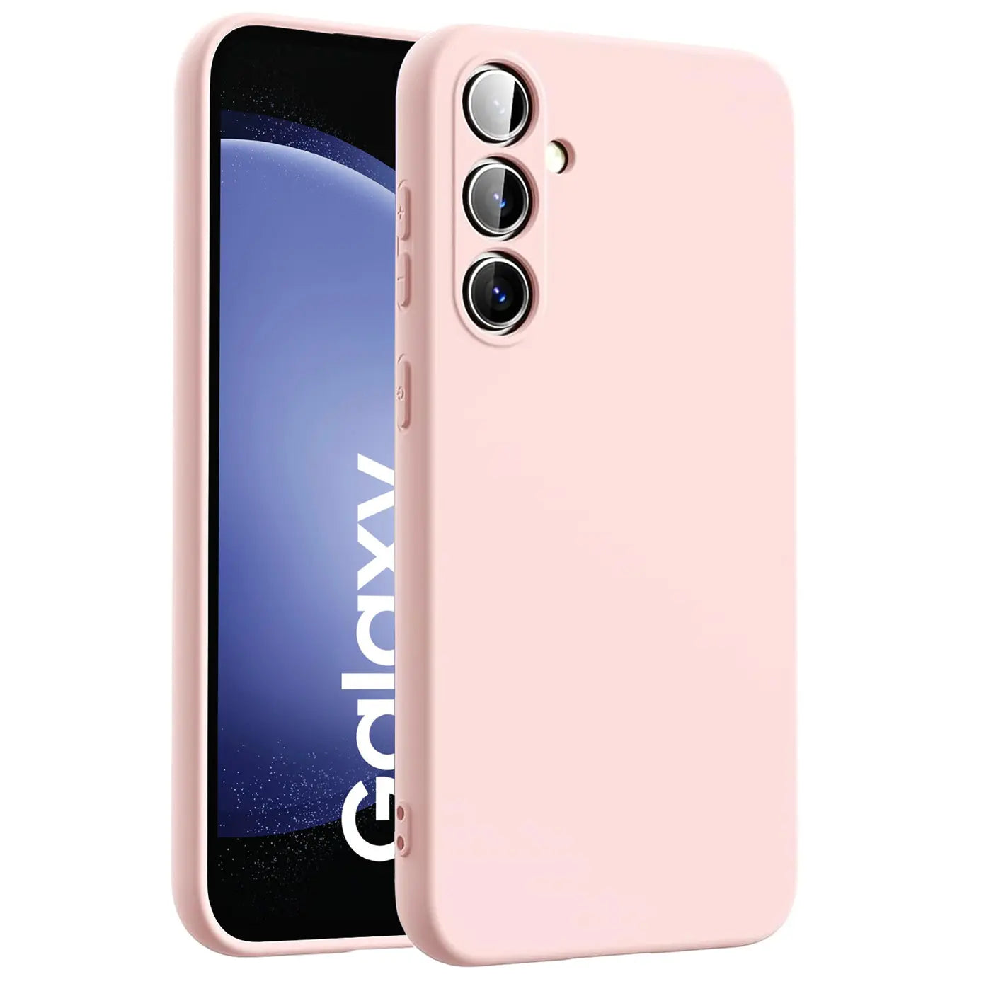 Rosa Silikonhülle für Samsung Galaxy S23 FE, von vorne links, Nahaufnahme