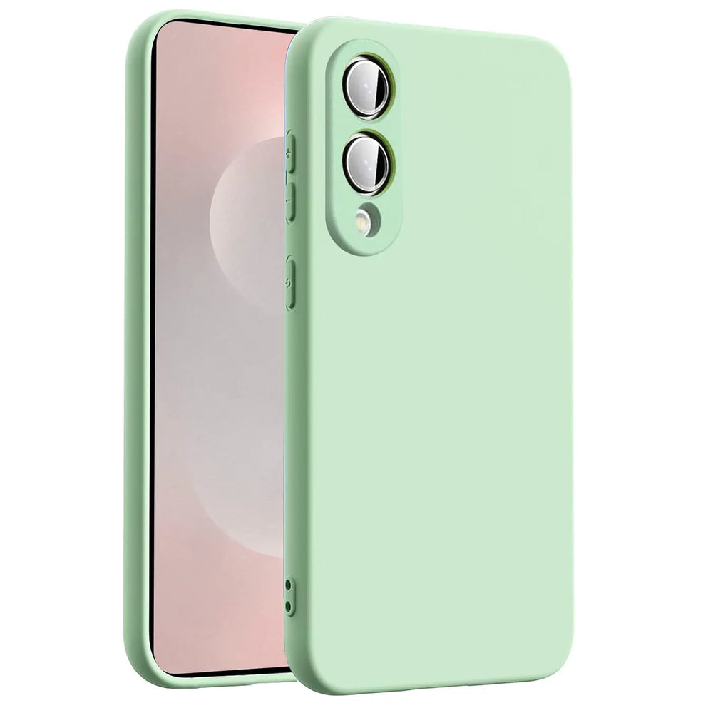 Helle mintgrüne Silikonhülle für Samsung Galaxy S25 Edge, Mikrofaser innen, von vorne links