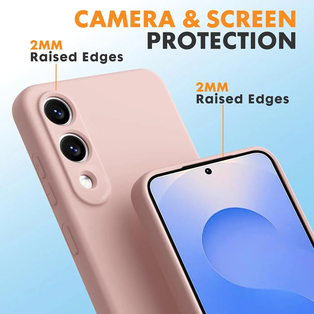 Rosa Silikonhülle für Samsung S25 Edge, Nahaufnahme, Rückseite und Vorderseite