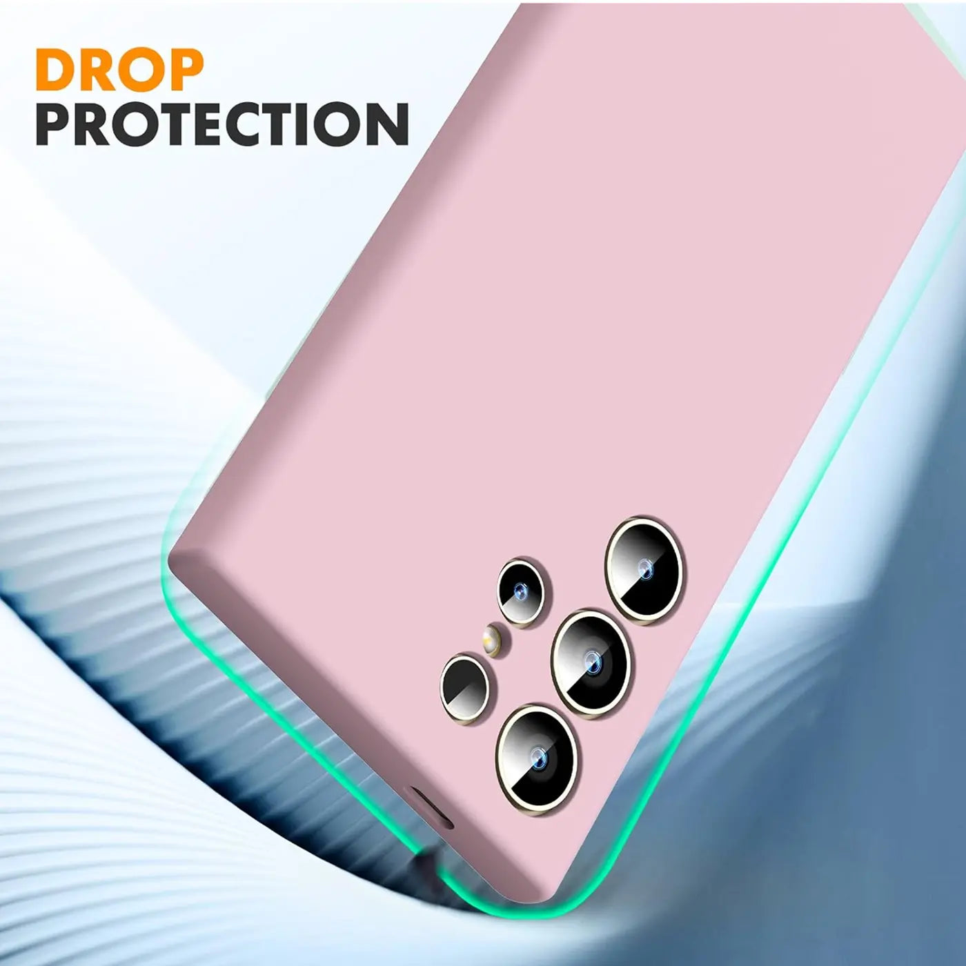 Rosa Silikonhülle für Samsung Galaxy S25 Ultra, Nahaufnahme der Kamera, von oben rechts