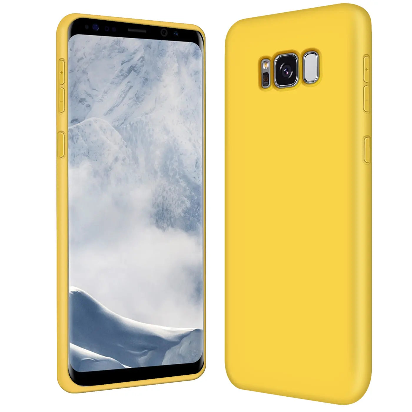 Gelbe Silikonhülle für Samsung Galaxy S8, Vorder- und Rückansicht