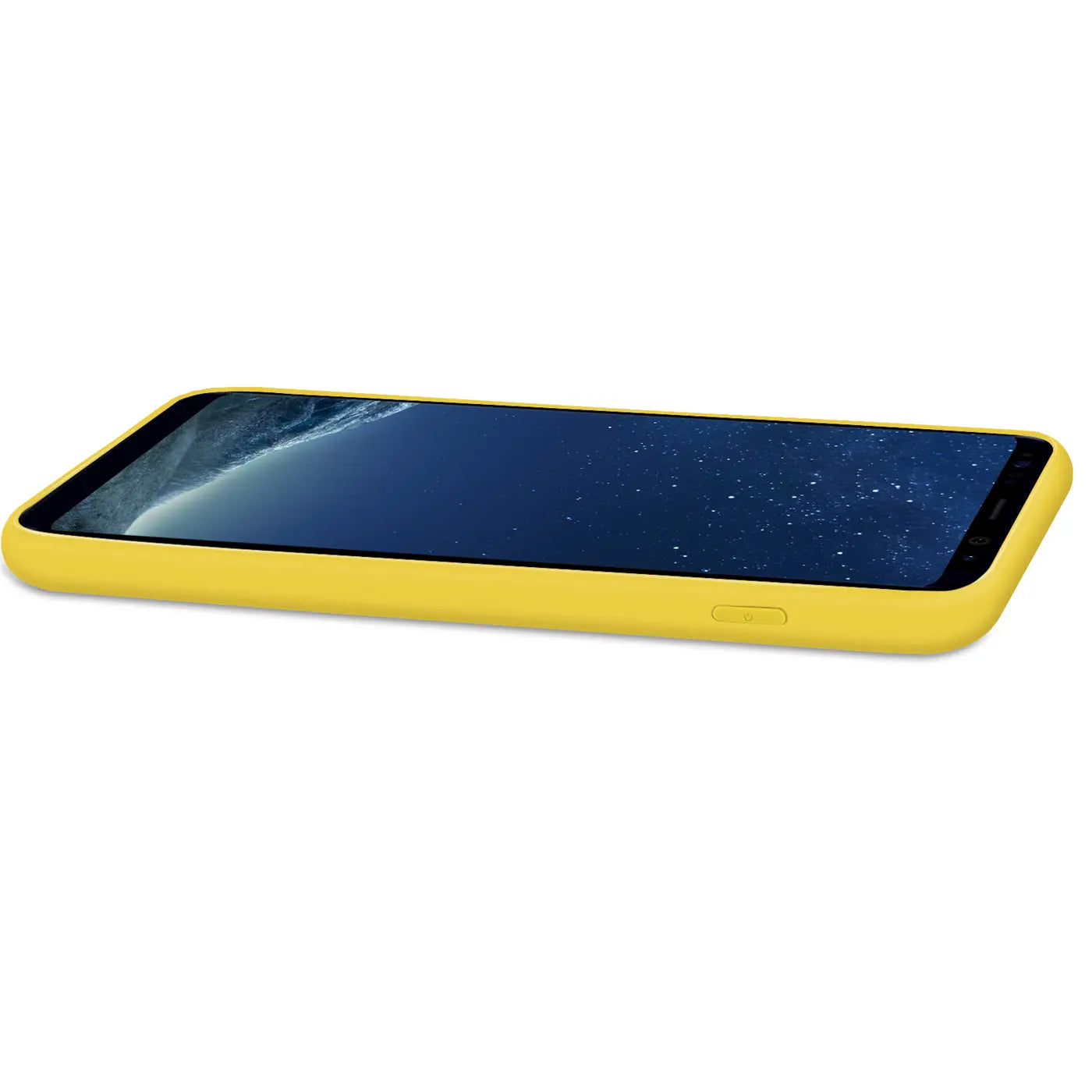 Gelbe Silikonhülle mit Mikrofaserfutter für Samsung Galaxy S8, Seitenansicht.