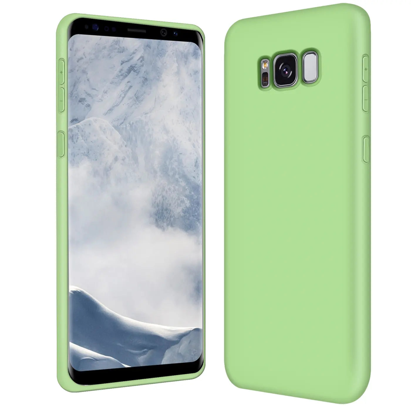 Grüne Silikonhülle für Samsung Galaxy S8 Plus, von vorne und hinten gezeigt.