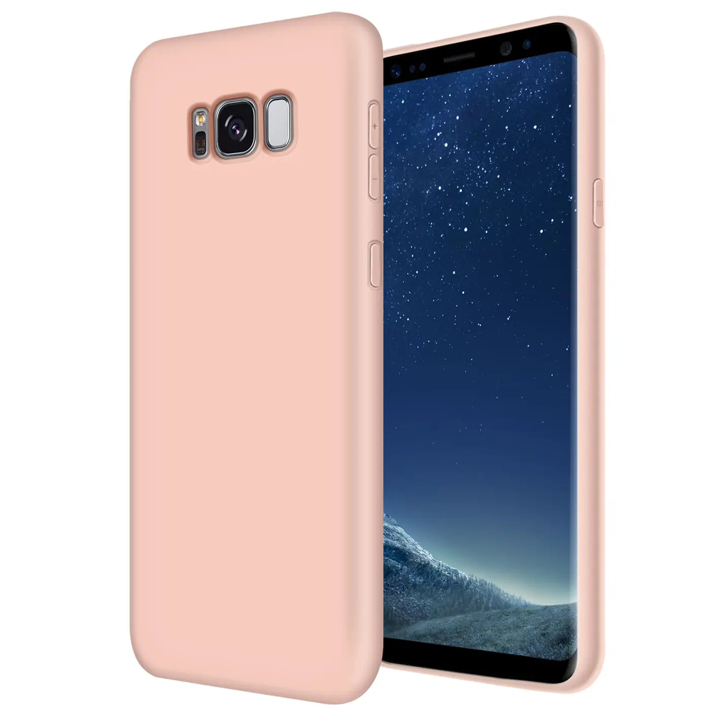 Rosa Silikonhülle für Samsung Galaxy S8 Plus, von vorne links, mit Mikrofaser-Innenfutter.