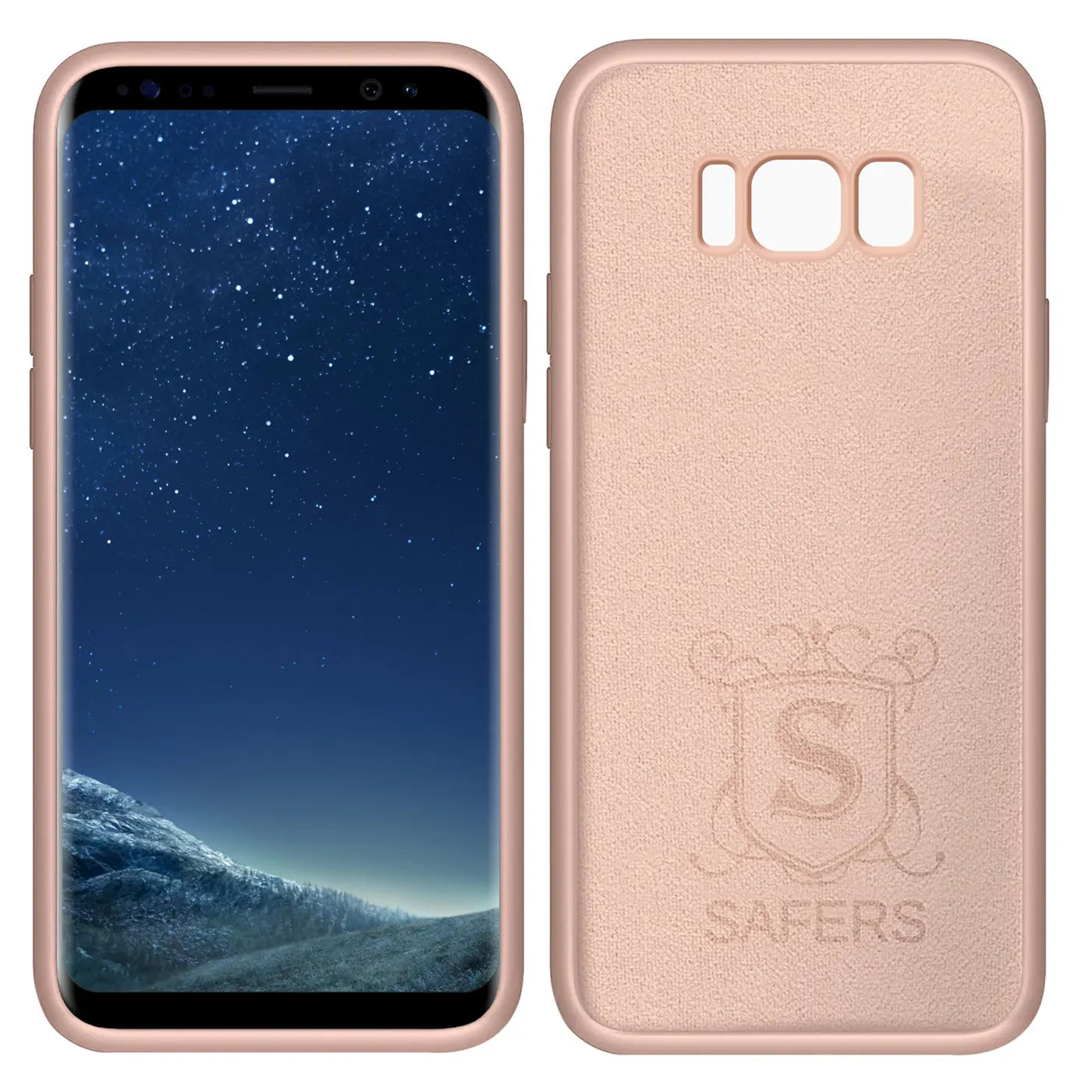 Samsung Galaxy S8 Plus Hülle, rosa Silikon, Mikrofaser, Vorder- und Rückansicht.