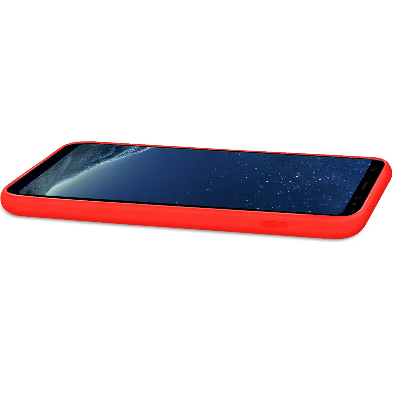 Rote Silikonhülle mit Mikrofaser-Innenseite für Samsung Galaxy S8 Plus, Seitenansicht.