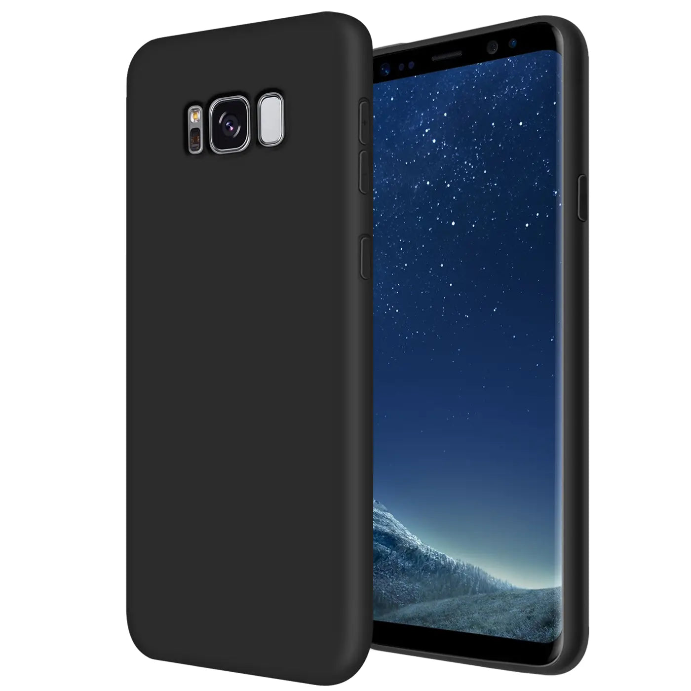 Schwarze Silikonhülle für Samsung Galaxy S8 Plus, von hinten, mit Mikrofaser-Innenfutter.