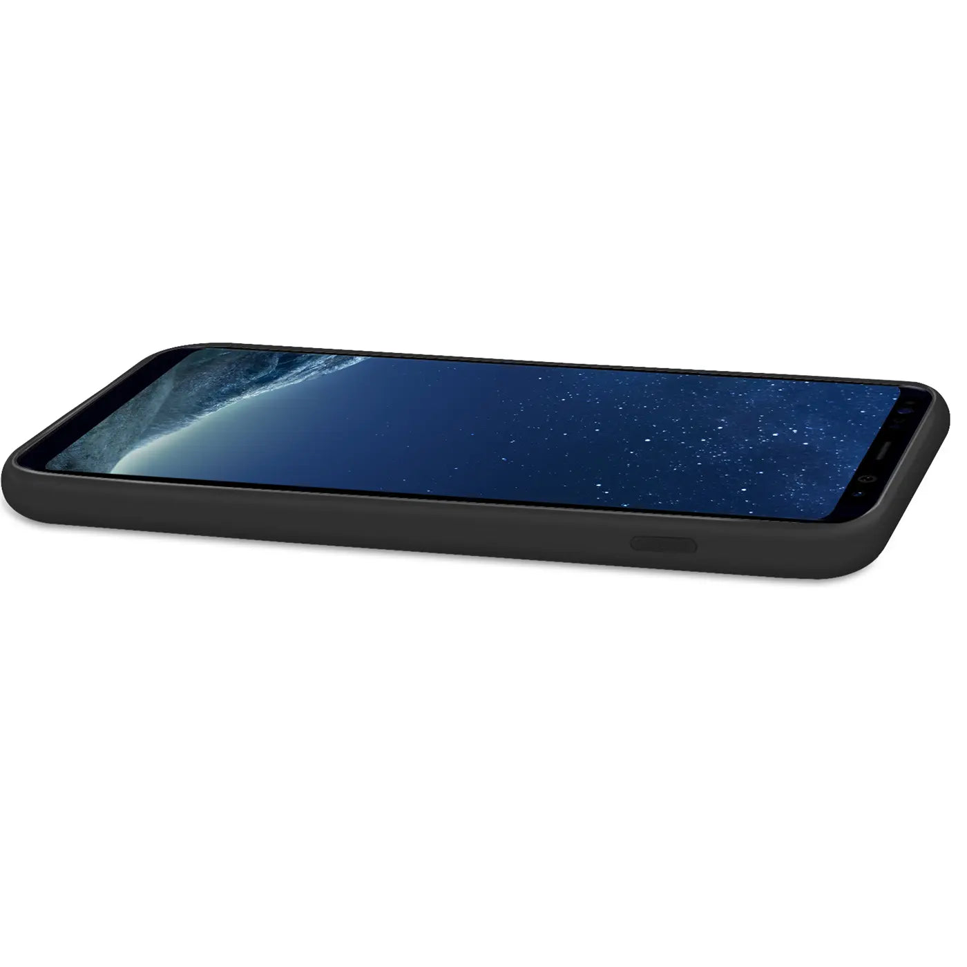Schwarze Silikonhülle mit Mikrofaser-Innenfutter für Samsung Galaxy S8 Plus, Seitenansicht.