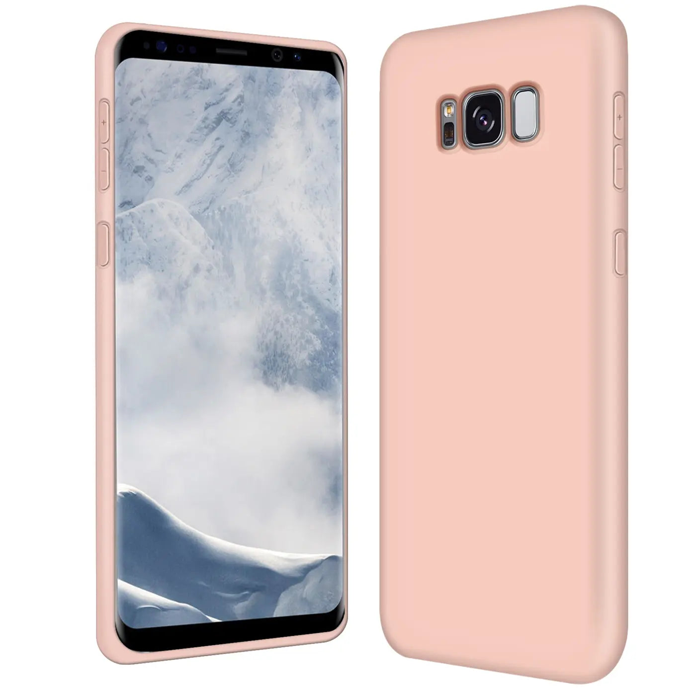 Rosa Silikon Hülle für Samsung Galaxy S8, Rückansicht und Seitenansicht.