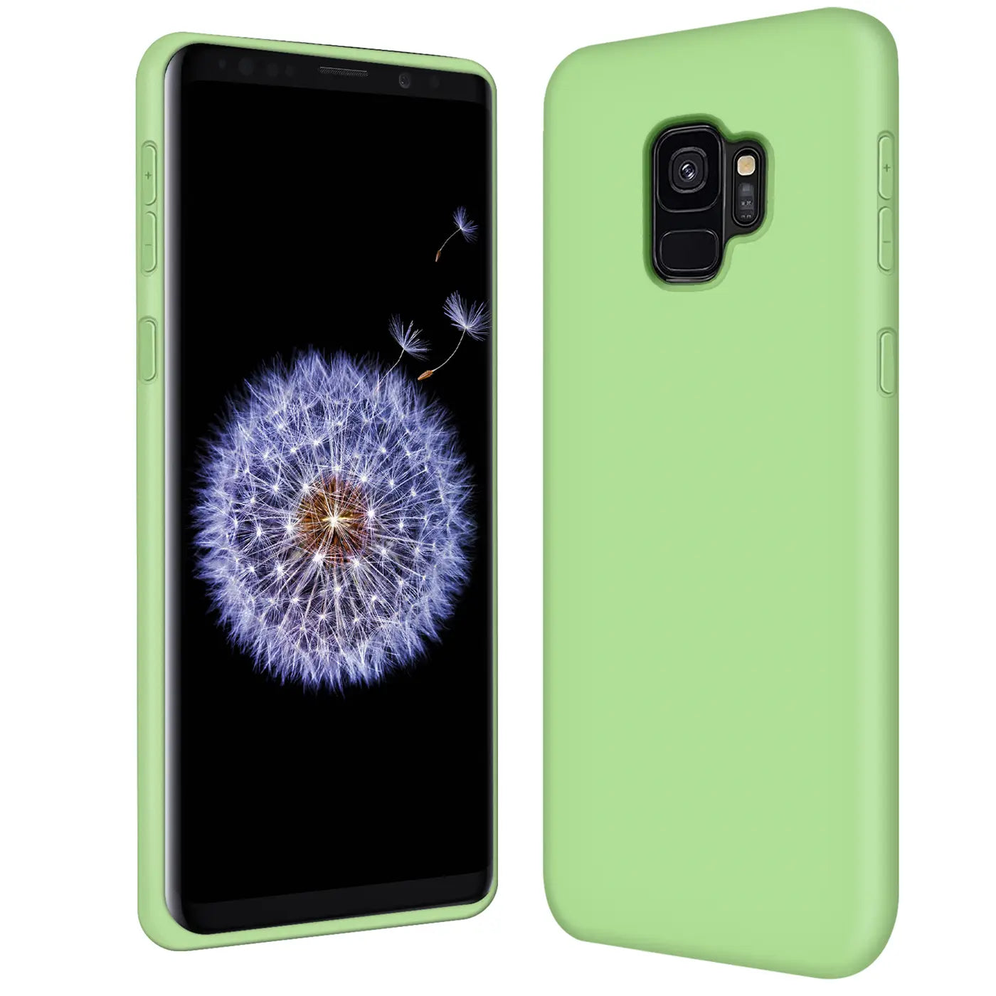 Grüne Silikonhülle, Vorder- und Rückansicht, Samsung Galaxy S9