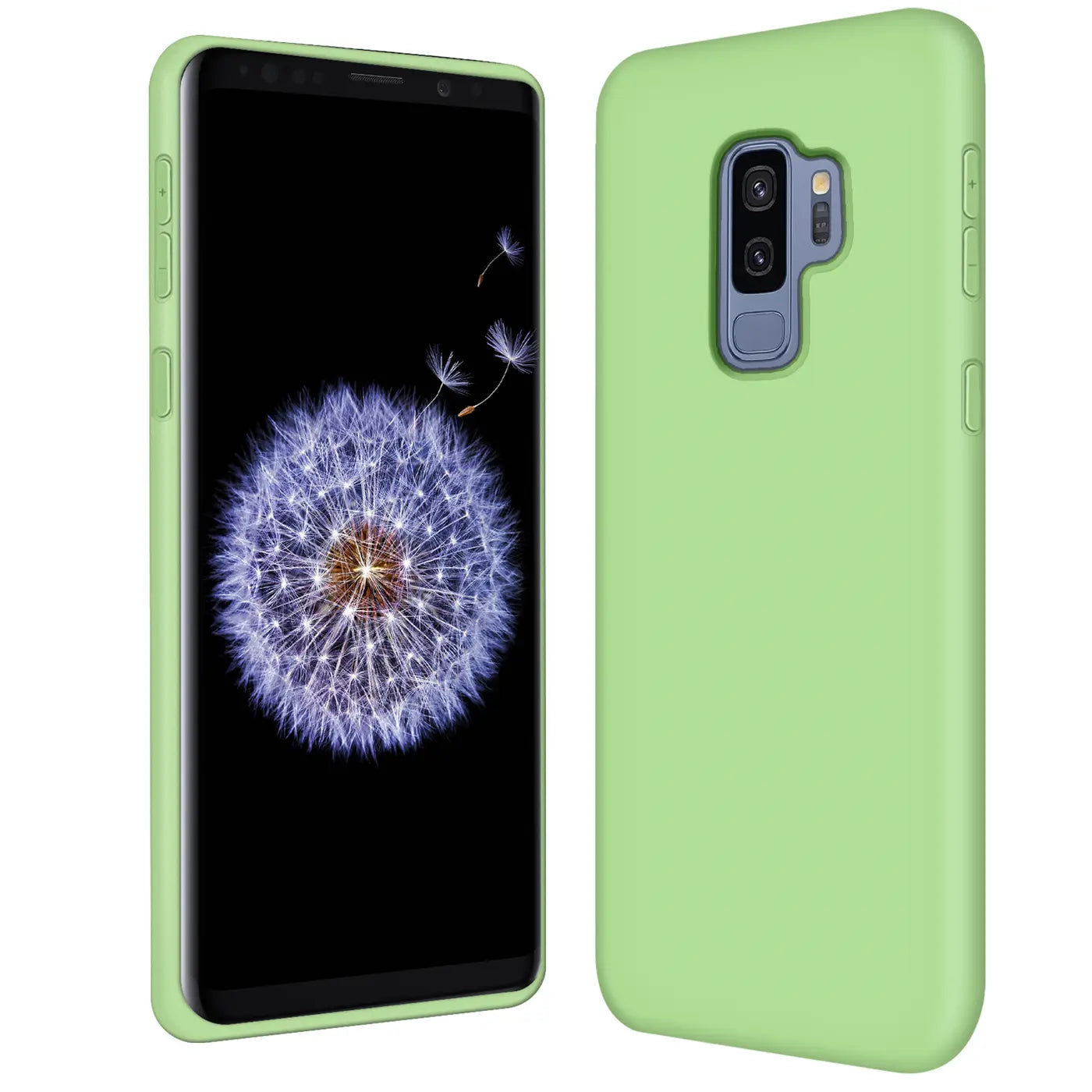 Grüne Silikonhülle für Samsung Galaxy S9 Plus, Vorder- und Rückansicht