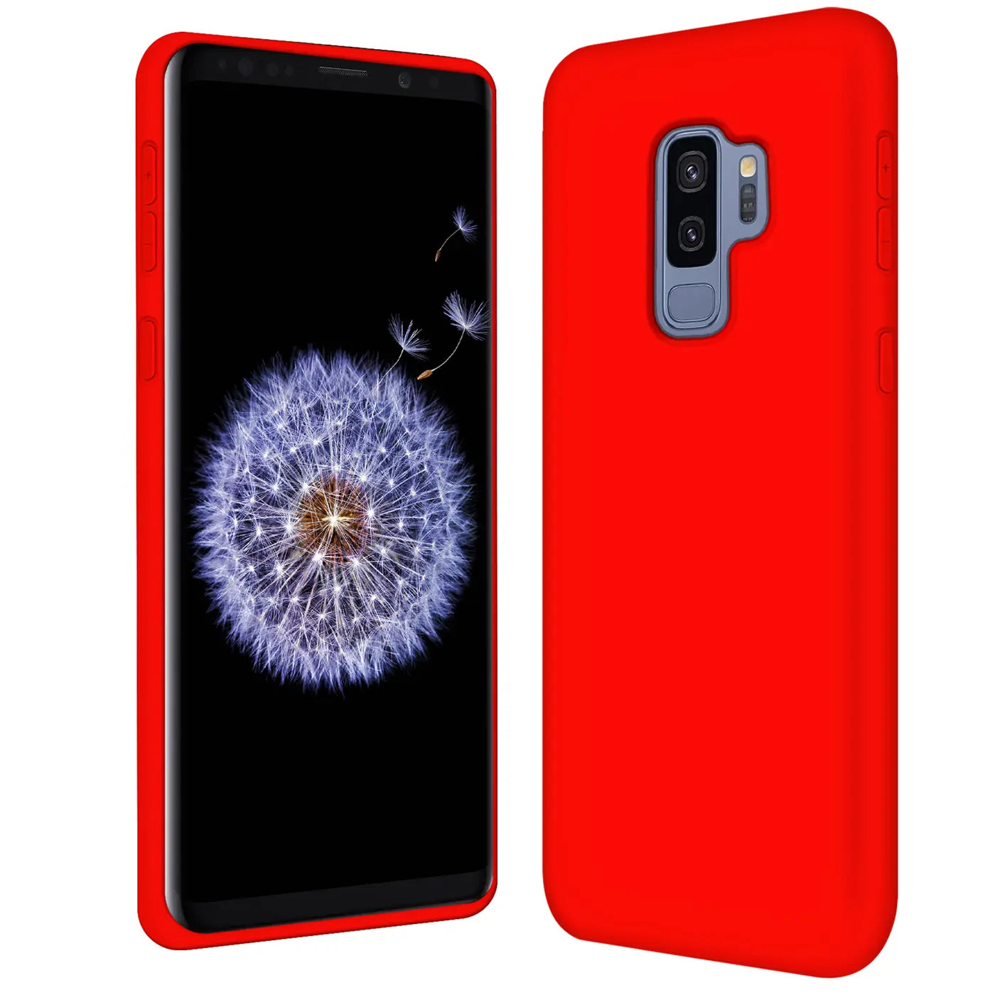 Rote Silikonhülle für Samsung Galaxy S9 Plus, Vorder- und Rückansicht