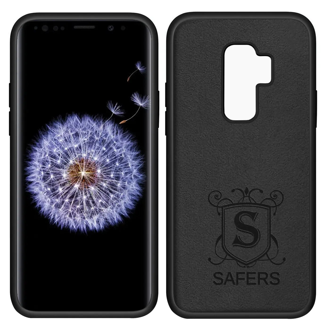 Schwarz, Silikon, Vorder- und Rückansicht, Samsung Galaxy S9 Plus Hülle mit Löwenzahn-Display